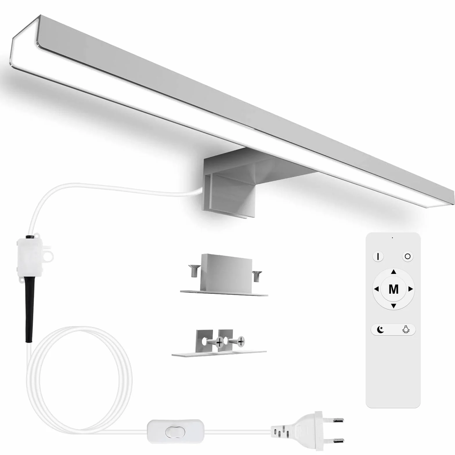Karrong Spiegelleuchte Bad 40CM mit Schalter Fernbedienung, Dimmbar 3000K Warmweiß 4000K Naturweiß 6000K Kaltweiß IP44 Wasserdicht LED Spiegellampe für Badzimmer Aluminium 1200LM, 12W AC100-265V, Weiß
