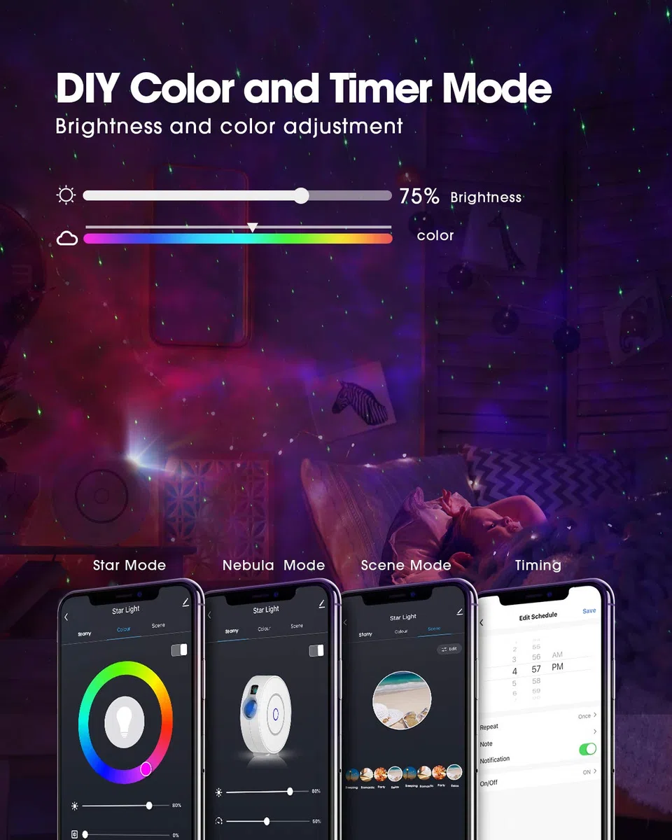 SUPPOU LED WIFI Sternenhimmel Projektor, Smart Nachtlicht 3D Galaxy Sternenprojektor Lampe Kinder Erwachsense mit RG Dimming/Stimmenkontrolle/WiFi Verbindung für Kinder Party Dekoration