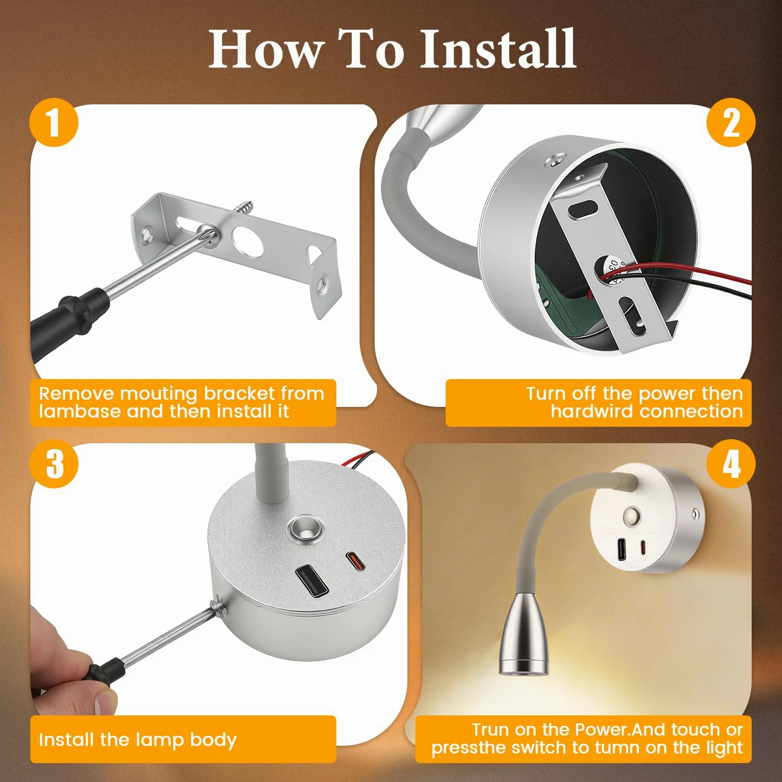 2 Stücke Wohnmobil Leselampe mit USB A+C-Ladegerät, 12V LED Wandlampe Spot Dimmbar DREI Farbtemperaturen, Schwanenhals Flexible Wandleuchte für Camper Van Caravan Boat Yacht (Silber)