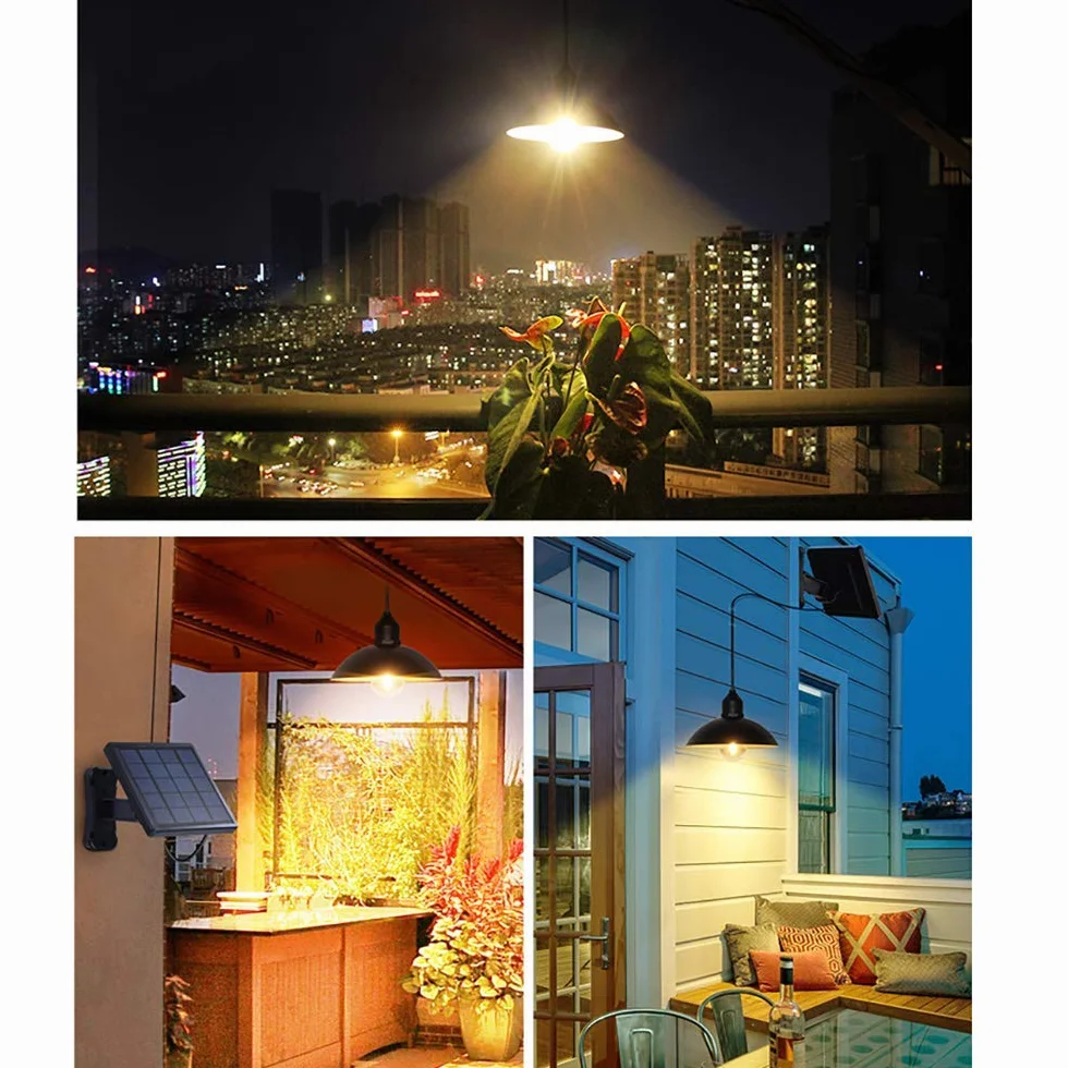 Lixada Solar Pendelleuchte E27 Außenleuchte Sensitive Light IP65 Wasserbeständigkeit für Garten Hof Terrasse Balkon (1)