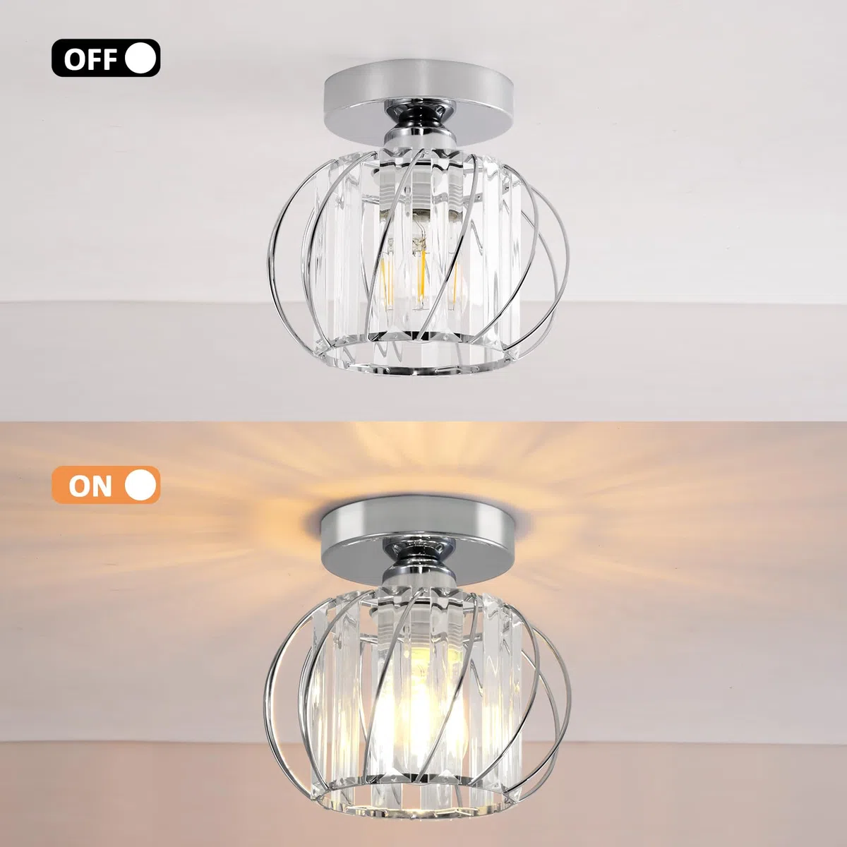 Kristall Deckenleuchte, Moderne Kristall Kronleuchter Silber, Semi Unterputz Deckenleuchte mit Glas Lampenschirm für Wohnzimmer, Schlafzimmer, Küche, Esszimmer, Flur, Badezimmer, Foyer, Bar