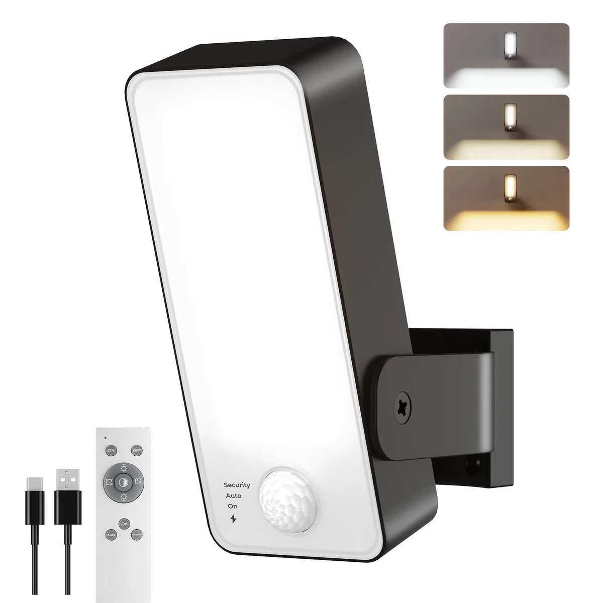 Außenlampe mit Bewegungsmelder, 12000mAh Akku Aussenlampe mit Bewegungsmelder, Fernbedienung, 3 Modi, 3 Lichtfarben, IP65 Wasserdichte Außenleuchte für Veranda, Garage, Terrasse, Hof, Haustüren