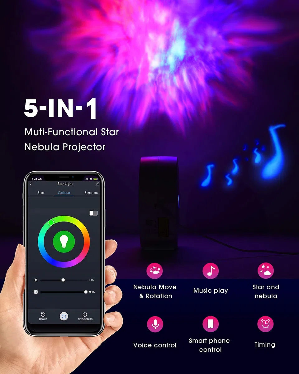 SUPPOU LED WIFI Sternenhimmel Projektor, Smart Nachtlicht 3D Galaxy Sternenprojektor Lampe Kinder Erwachsense mit RG Dimming/Stimmenkontrolle/WiFi Verbindung für Kinder Party Dekoration
