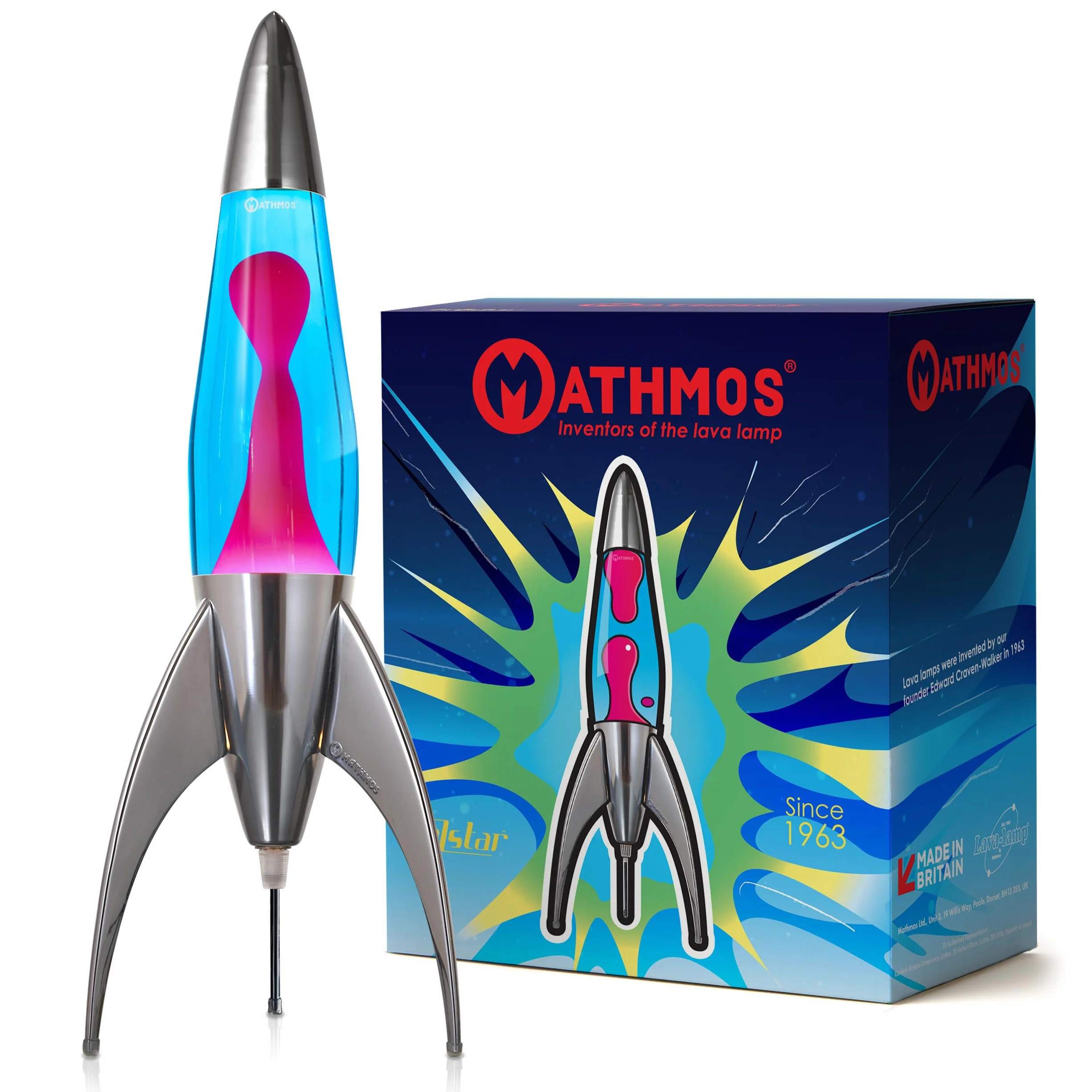 Mathmos Telstar Lavalampe Rakete - Blau/Pink
