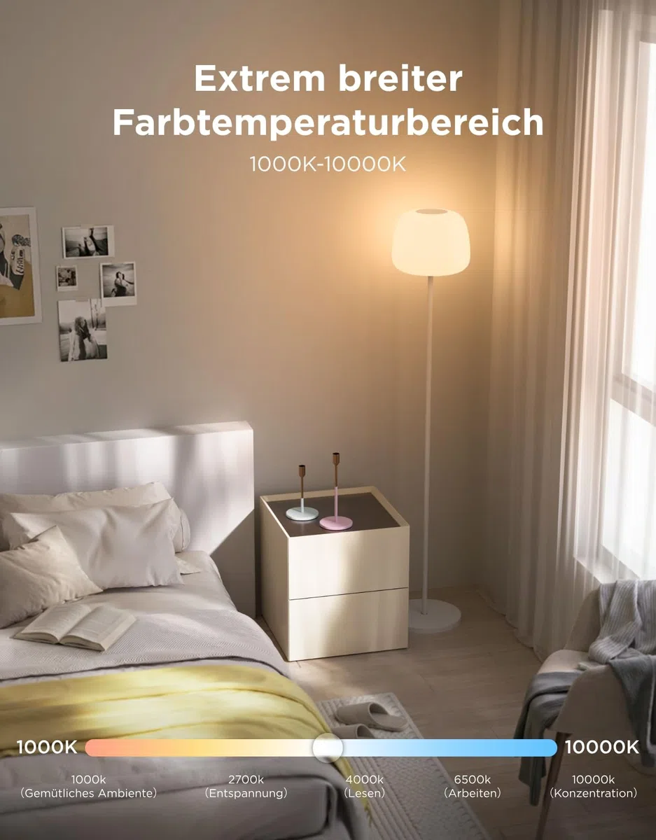 Govee LED Stehlampe RGBICWW 160cm Dimmbar 1000K-10000K 1400lm Matter Alexa Kompatibel Weiß Silikonkopf
