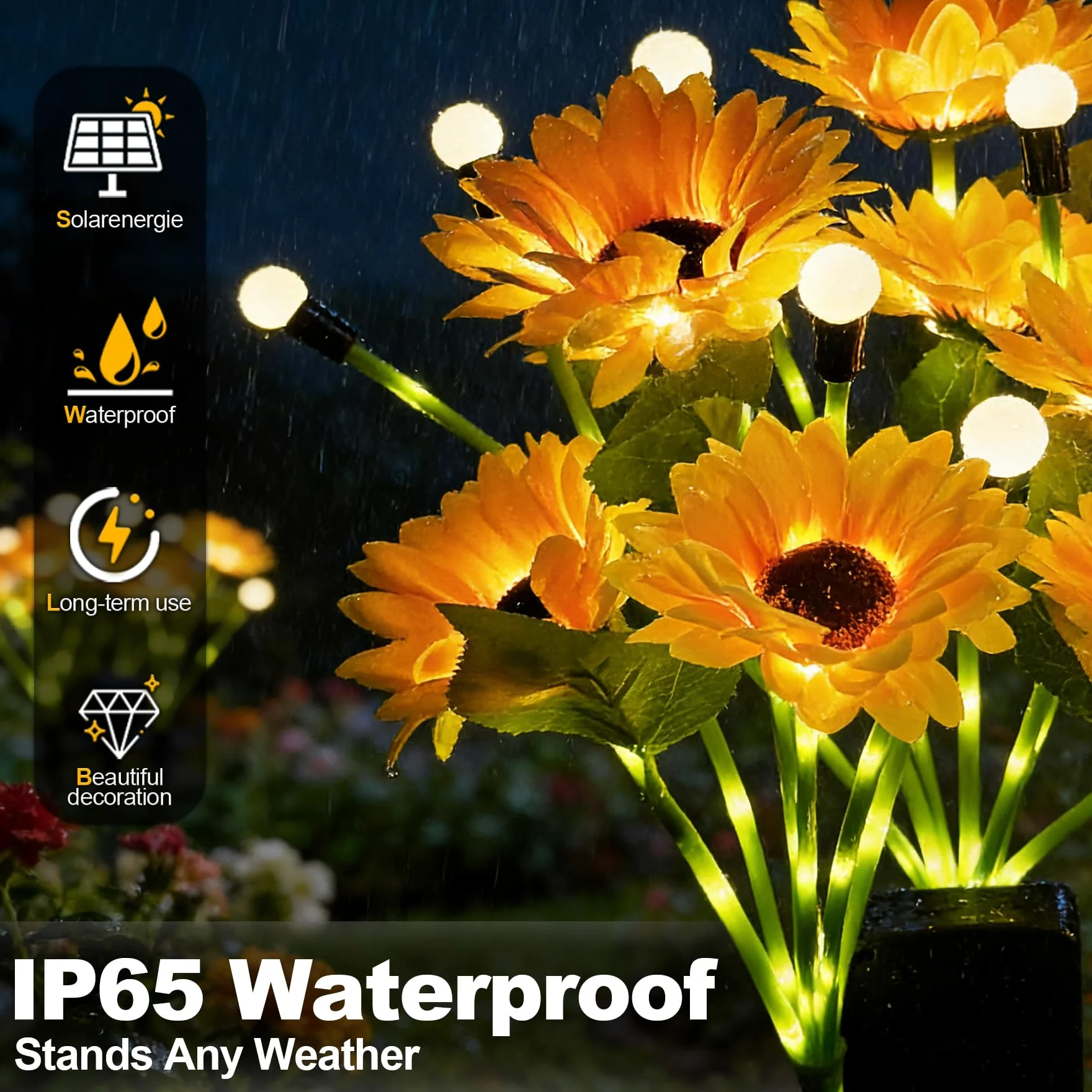 VEEKAY 4 Stück Solar Sonnenblume Lichter,Solarlampen für Außen Garten Warmweißes Licht,IP65 Wasserdicht Swinging Solarleuchten für Garten Dekoration Hof, Terrasse,Gehweg-Dekoration