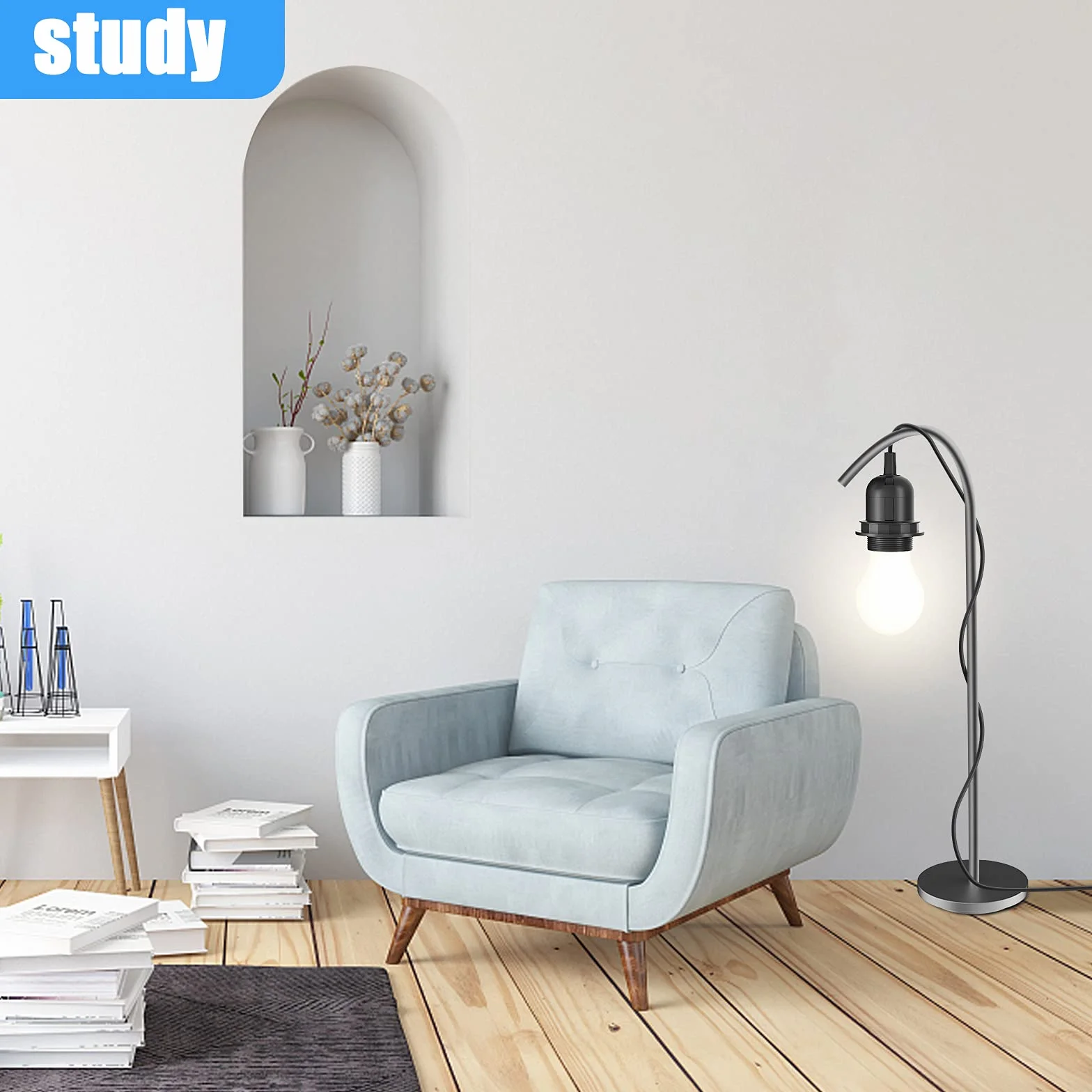 3 x E27 Lampenfassung mit Schalter mit Stecker, E27 Fassung Schwarz mit 3,5m Kabel Schraubring - Küche, Wohnzimmer und Kinderzimmer - Schwarz