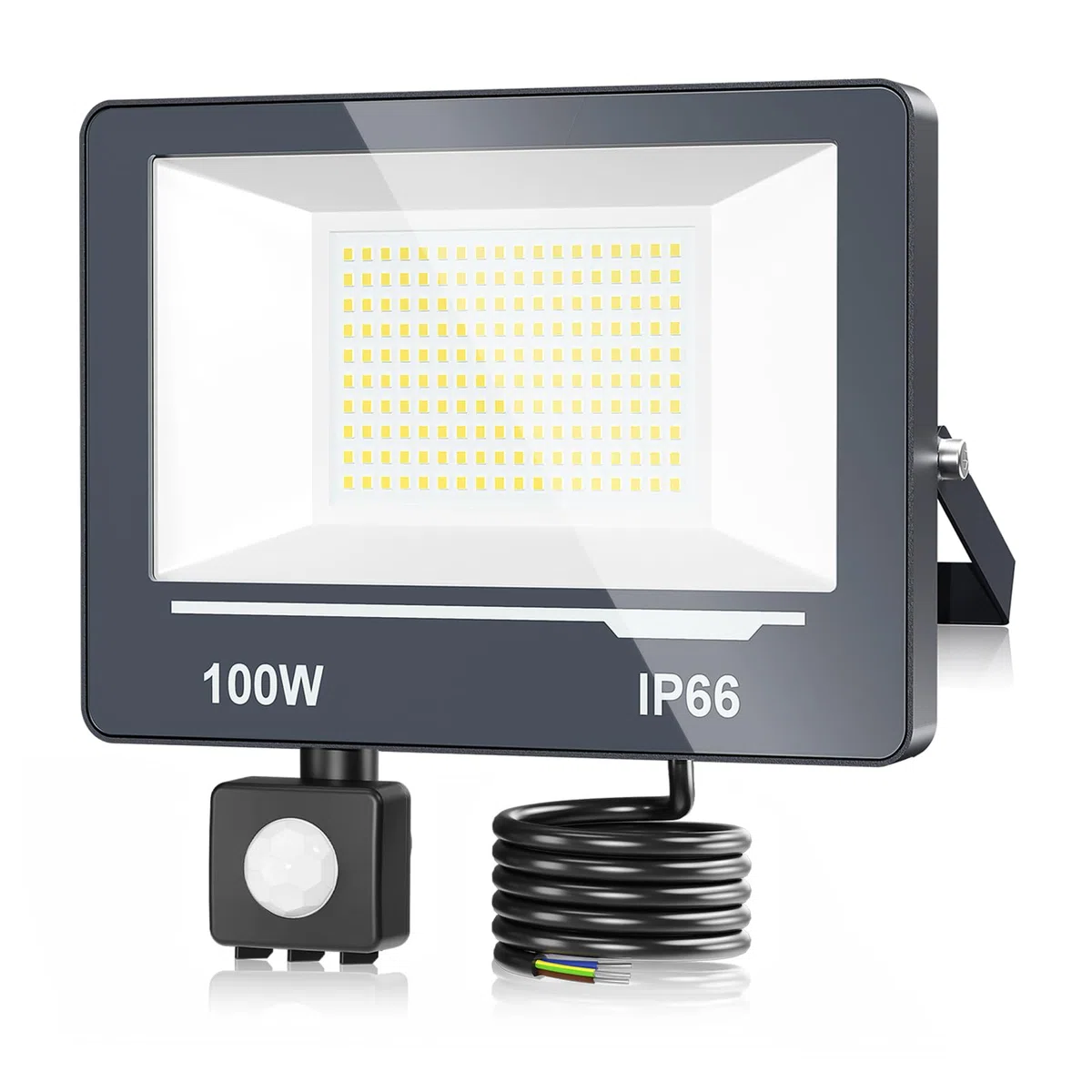 LED Strahler mit Bewegungsmelder Außen 100W, LED Scheinwerfer mit Bewegungsmelder 10000LM Super Hell, 6500K Kaltweiß, IP66 Wasserdicht, Sicherheitsbeleuchtung für Garten/Hof 1 Stücke