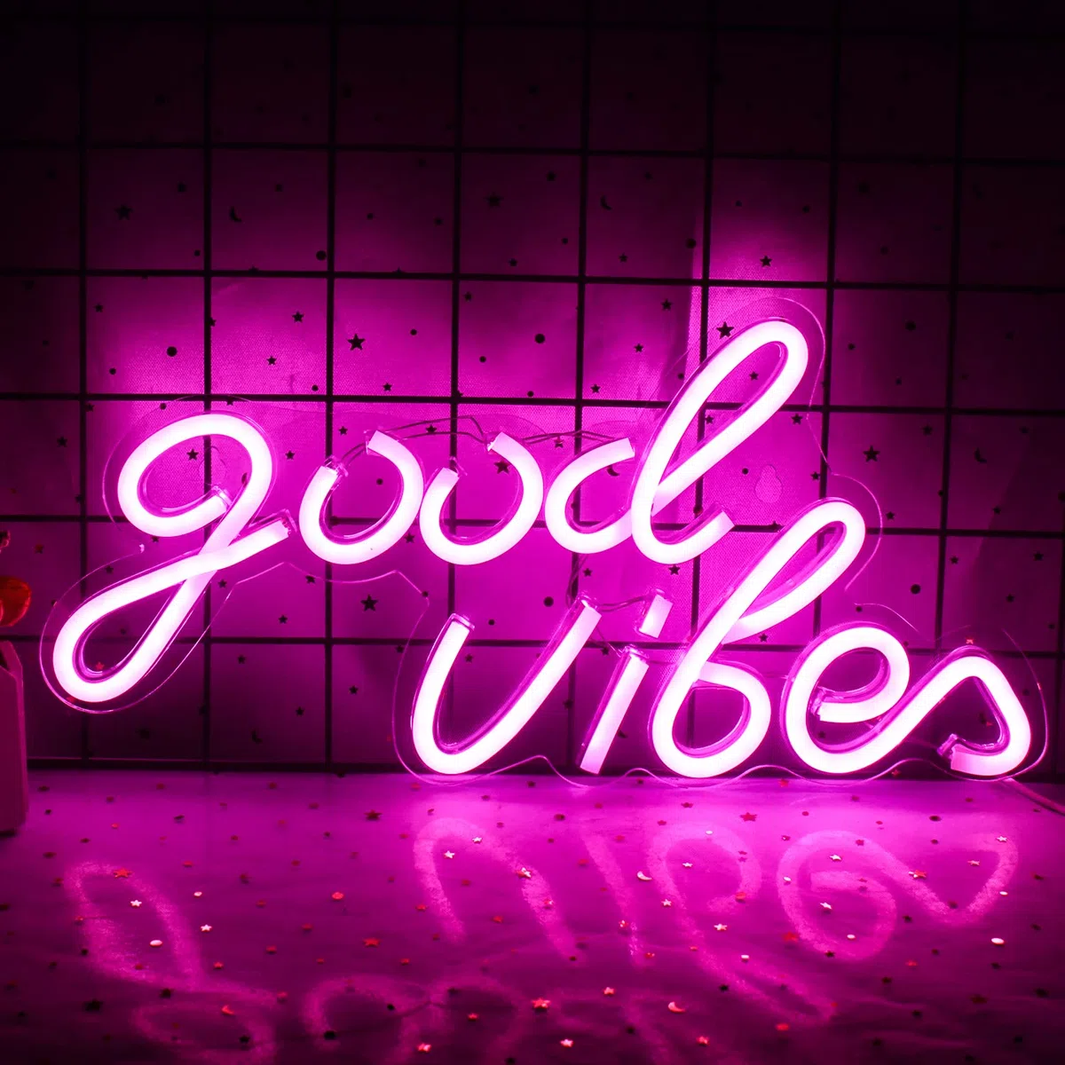 Wanxing Rosa Good Vibes Neon Schild,Neon-Wanddekorationsschilder, Echtes Acryl-Neonlicht, 7,9"x 15,9"USB-LED-Neonschilder für Schlafzimmer,Hausbar,Hochzeitstag,Partygeschenk zum Geburtstag