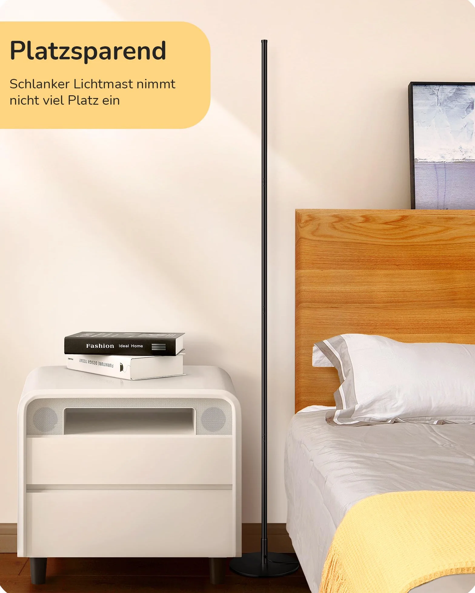 EDISHINE Stehlampe Wohnzimmer, LED Stehlampe Dimmbar, 3000K warmweiße Stehleuchte mit Memory-Funktion, höhenverstellbar 146 cm, moderne Standleuchte für Schlafzimmer und Büro, Schwarz