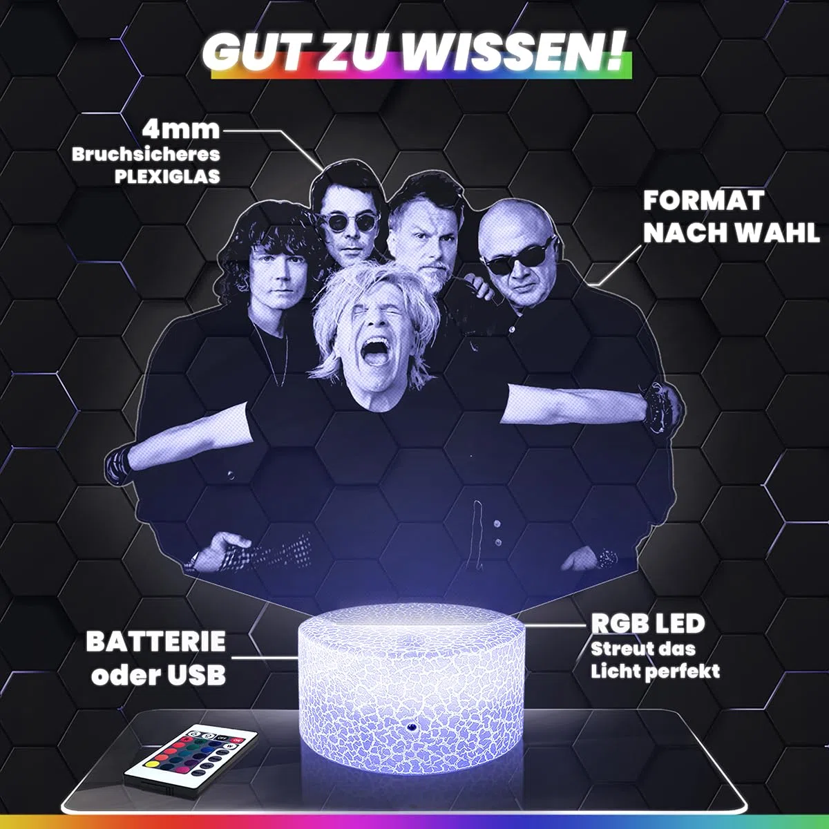 Lampephoto.fr - D. Mode Elektro-Rockgruppe 3D Lampe Taktile Touch Nachtlicht 3d Led Illusion, Geschenkidee zu Weihnachten oder Geburtstag für Männer und Frauen, Dekofürs Schlafzimmer TOP