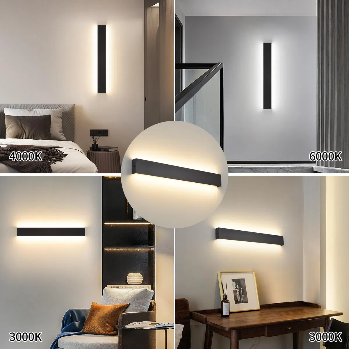 KUKAK LED Wandleuchte Innen,20W Wandlampe,Modern Lampe Wand,3000K/4000K/6000K Wandlampen,Up Down Wandbeleuchtung,Flurlampe wandleuchten für Wohnzimmer Schlafzimmer Treppenhaus Flur 66cm Schwarz