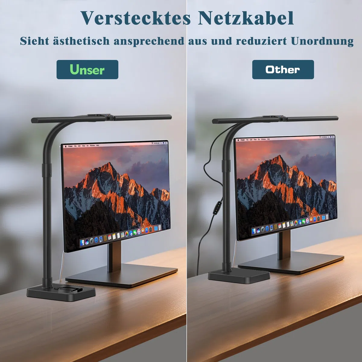 Doppelkopf Schreibtischlampe LED dimmbar,24W 80CM Schreibtischlampe groß und hell,Augenschutz desk lamp büro lampe schwarz,Schwanenhals tischlampe monitor lampe mit 25 Beleuchtungsmodi (Schwarz)