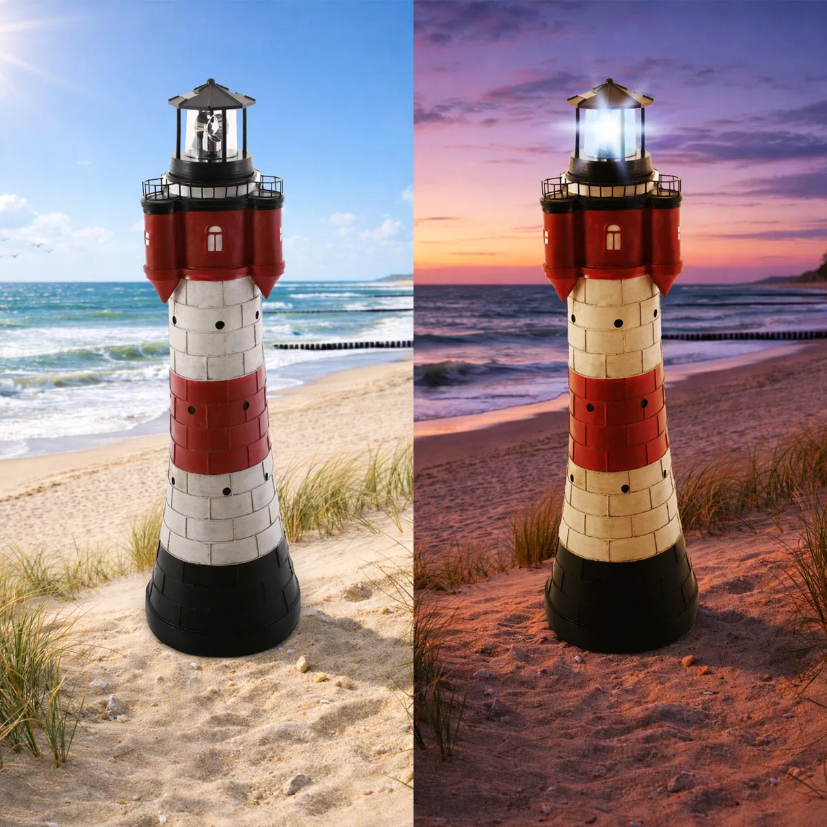Raburg Solar Leuchtturm Roter Sand XL 108 cm LED kaltweiß rotierendes Licht Dämmerungssensor wetterfest Akku