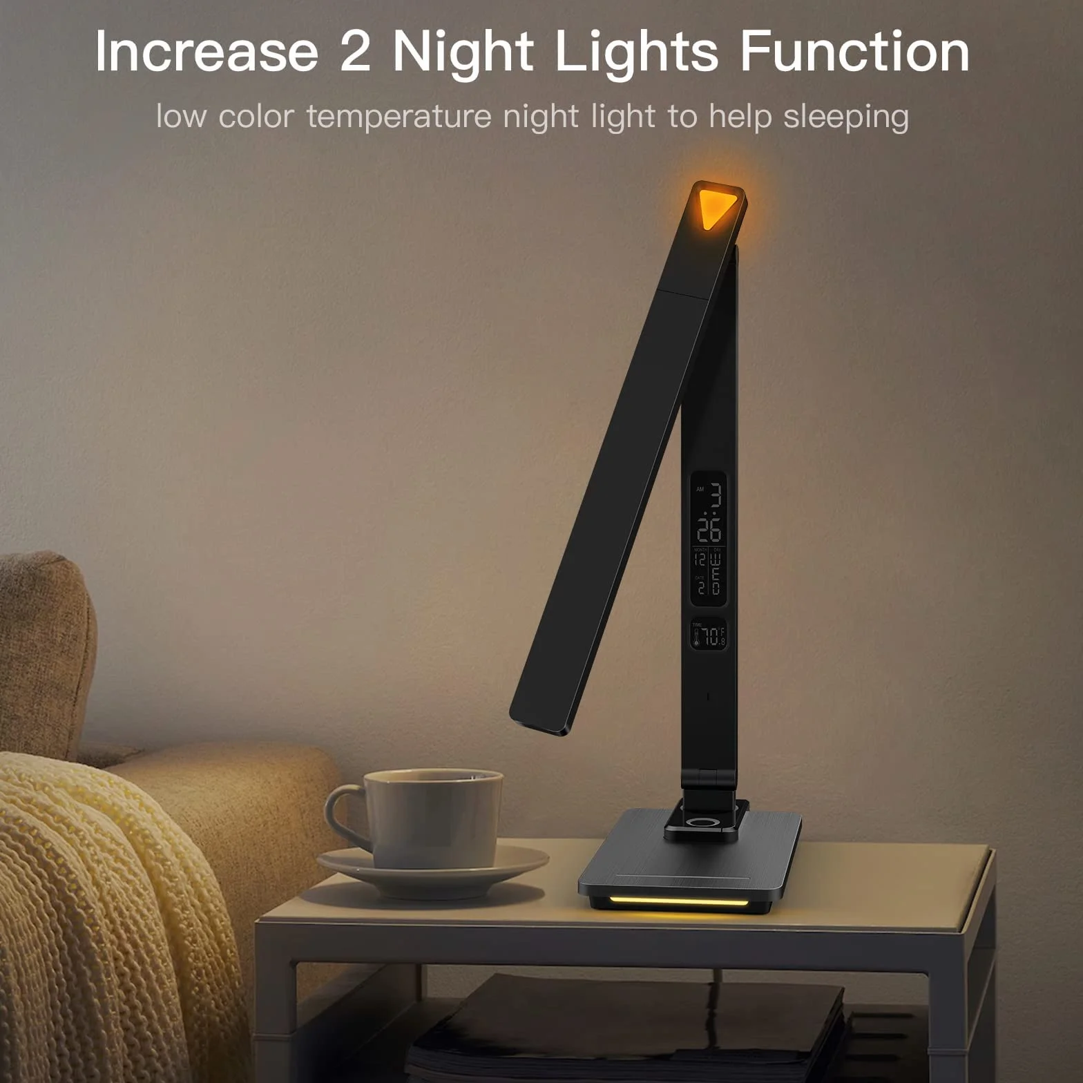 Schreibtischlampe LED Dimmbar mit Ladefunktion Uhr - Tischlampe Nachtlicht mit 10W Kabellosem Ladegerät, USB-Ladeanschluss Klappbare Schreibtisch Lampe, Touch 5-stufig Dimmbare Beleuchtung, 3 Modi