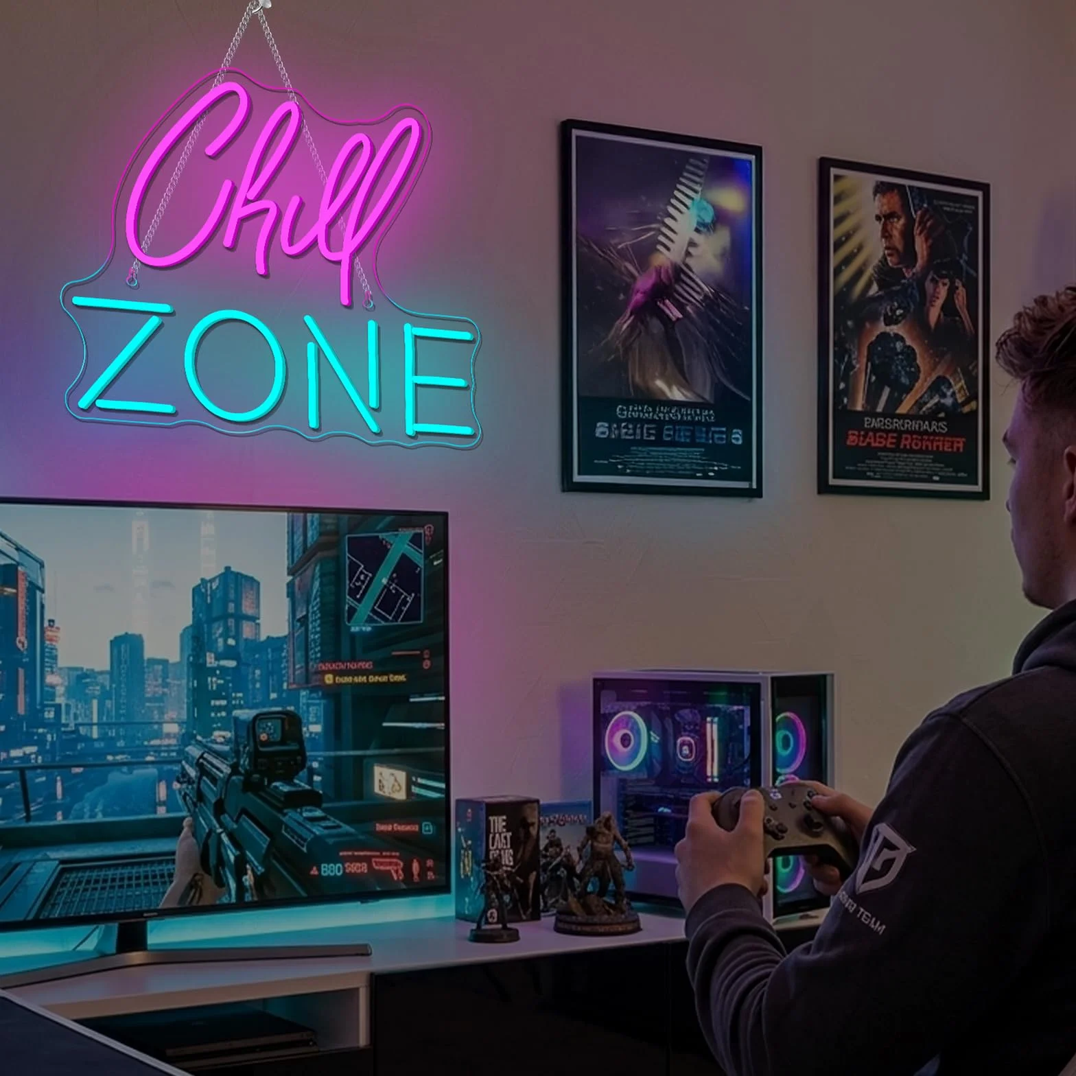 NYXEN Chill Zone Neon Schild Abkühlung Blau Neon Sign USB Chill Zone Led Schild für Wand Teenager Zimmer Deko Bar Schlafzimmer Spielzimmer Game Zone Party Store Friseursalon Geschenk für Freunde