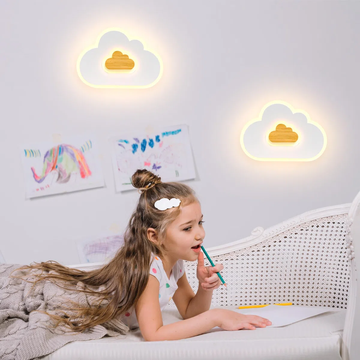 AOEH LED Deckenleuchte Schlafzimmer Kinderzimmerlampe Deckenlampe Deckenleuchte Für Kinder Wolken Wandleuchte Holz 17W 3000K Baby Deckenlampe Jungen Für Kinderzimmer,Spielzeugzimmer,30CM