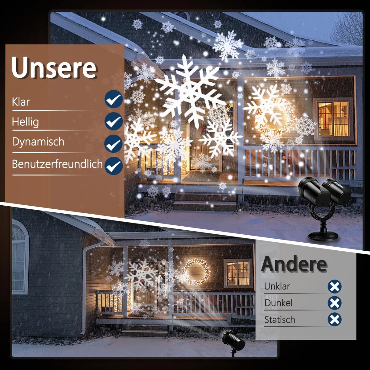 LED Projektor Weihnachten Aussen, Doppelkopf Dynamische Schneeflocken Projektor Weihnachtsdeko, Wasserdicht Weihnachtsbeleuchtung außen für Garten Weihnachtsdeko Outdoor