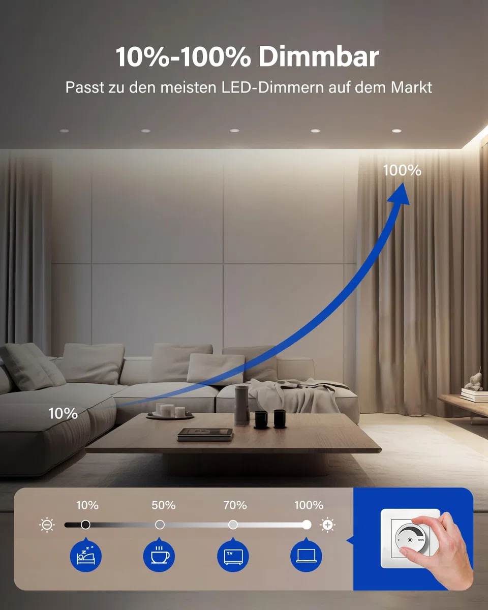 Leselux Einbaustrahler LED Dimmbar, 10x 6W LED Spot 230V IP65 4000K Neutralweiß 400LM, Einbauleuchten Für Das Bad, Deckenspots 68-80mm, Einbauspots Weiß für Badezimmer Küche Wohnzimmer Loft