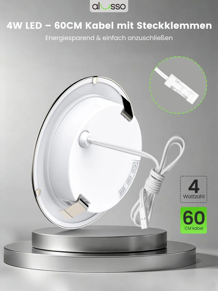 ALUSSO 6er Set 12V LED Einbaustrahler Decke 4W Möbel Einbaustrahler 3000K Warmweiß 4000K Neutralweiß 6000K Kaltweiß, Einbaustrahler LED Flach Bohrloch 55-58mm und 14.5mm Flache, IP44 Wasserdicht