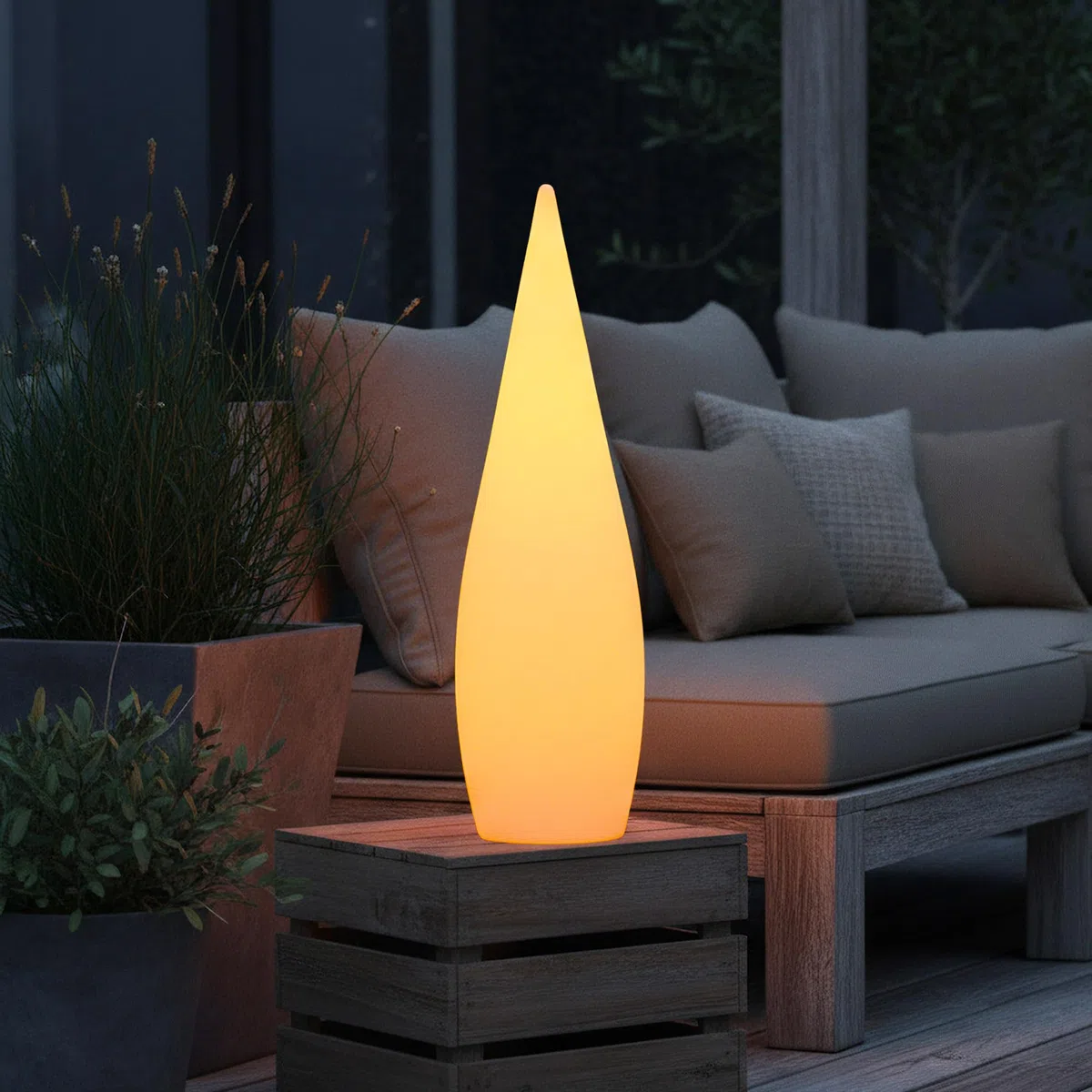 Arnusa LED Design Stehlampe 80 cm mit Akku & Fernbedienung, 16 Farben, dimmbar, IP65/IP44, moderne Kegel Lampe für Indoor & Outdoor