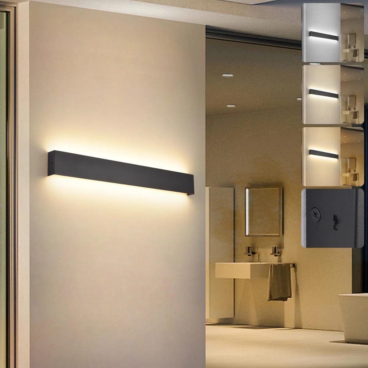 KUKAK LED Wandleuchte Innen,20W Wandlampe,Modern Lampe Wand,3000K/4000K/6000K Wandlampen,Up Down Wandbeleuchtung,Flurlampe wandleuchten für Wohnzimmer Schlafzimmer Treppenhaus Flur 66cm Schwarz