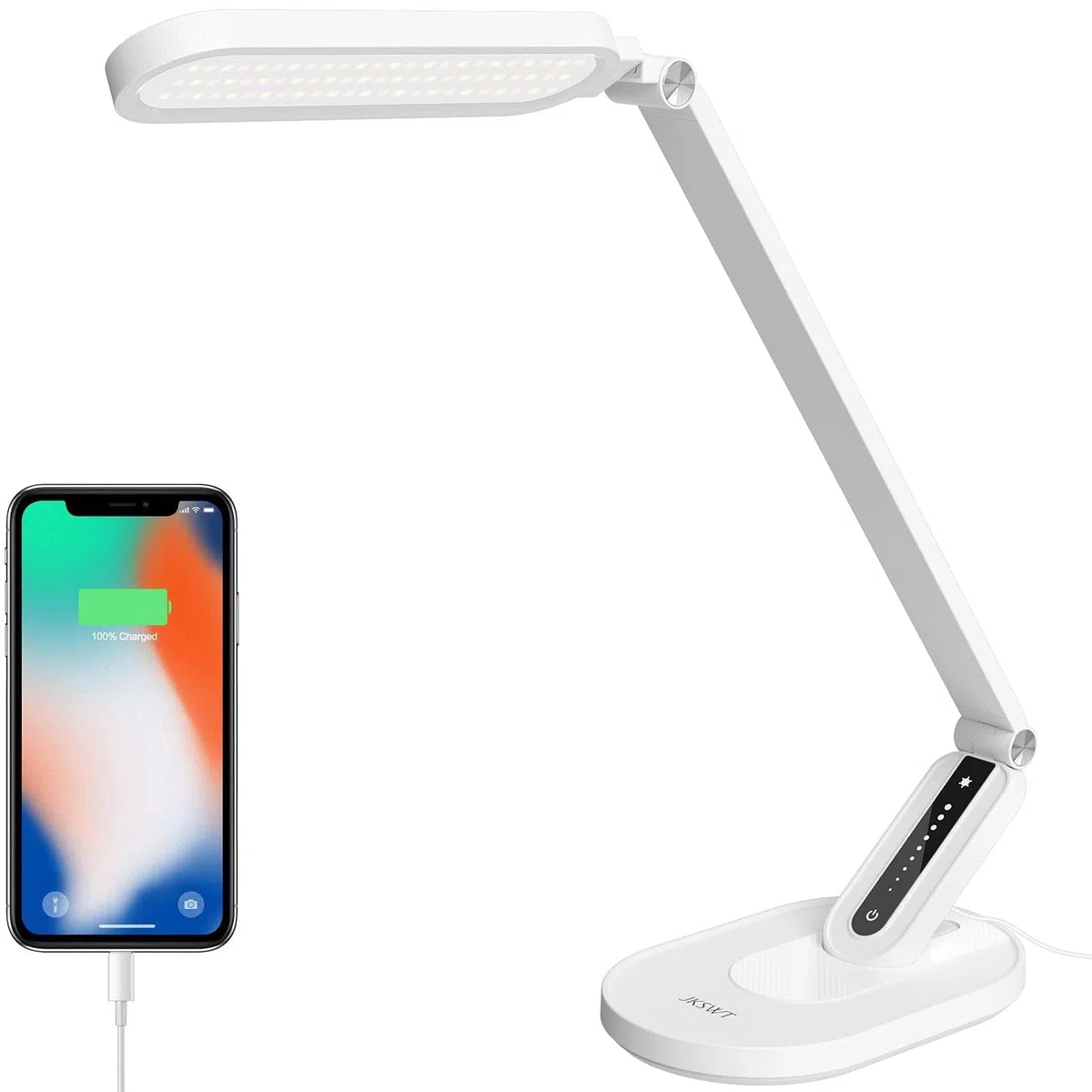 JKSWT Schreibtischlampe, für die Augenpflege Dimmbare Tischlampe mit 5 Farbmodi 72 LEDs mit USB-Ladeanschluss Touch-Steuerung und Memory-Funktion Bürolampe