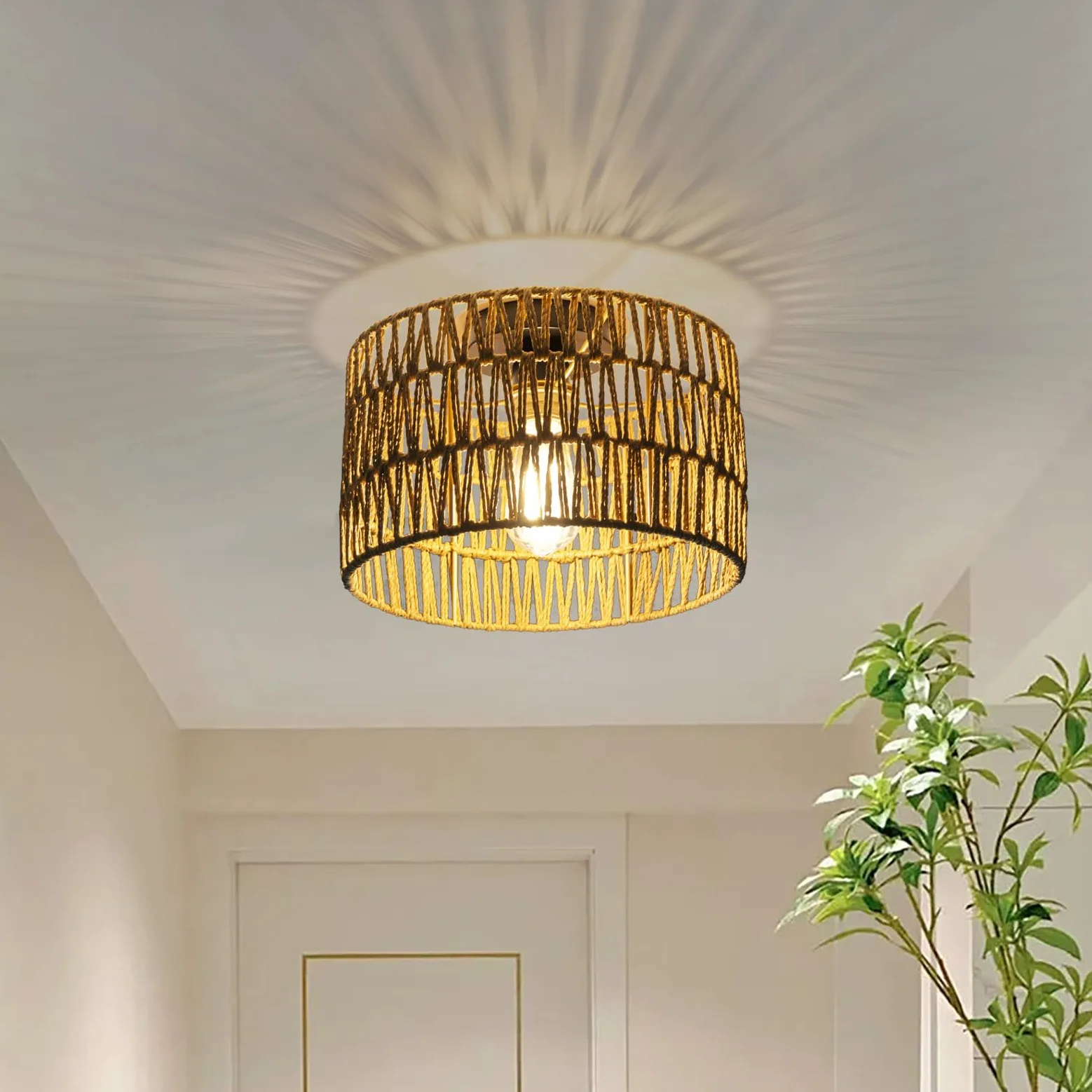 Lampenschirm hängelampe schirm Boho Rattan-Lampenschirm - ein Must-have für alle, die ihren eigenen Stil lieben kreativer (braun, 30Da. x 18H cm)