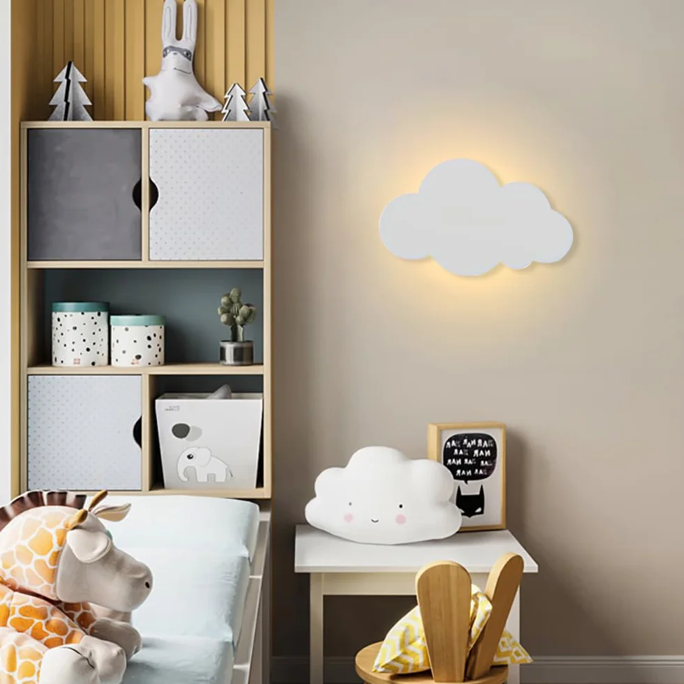 LED Wandleuchte mit Touch Schalter Kinder Dimmbar Nachtlicht Innen Warmweiß Wandlampe mit Stecker Modern Junge Mädchen Nachttischlampe für Babyzimmer Schlafzimmer Wohnzimmer Wolken Wandbeleuchtung