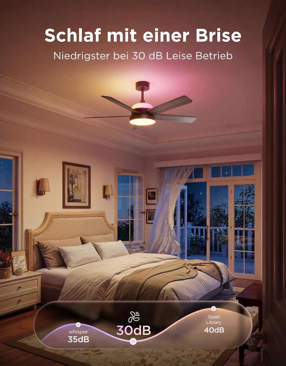 Govee Deckenventilator mit Beleuchtung RGBIC, Ø132cm, 2800 lm, Reversibler DC Motor, Smart Leise