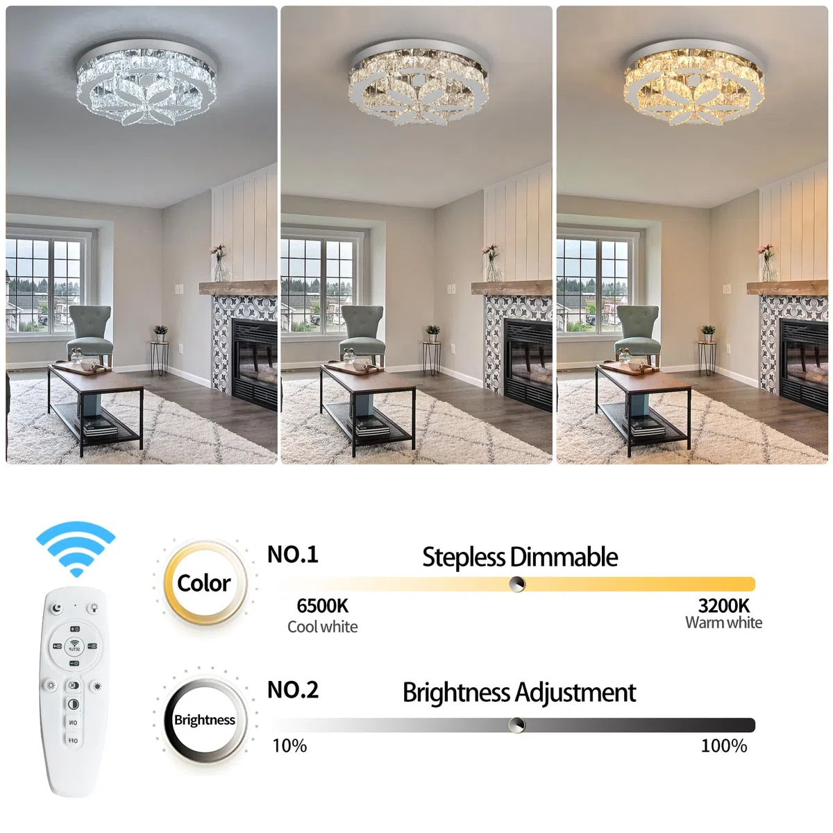 GreeLustr Moderne Kristall Kronleuchter Mit Fernbedienung für Wohnzimmer, Dimmbar Deckenleuchte Kristalle mit Elegantem Design für Schlafzimmer Flur Küche, Silber Deckenlampe Kristall für Decke (50cm)