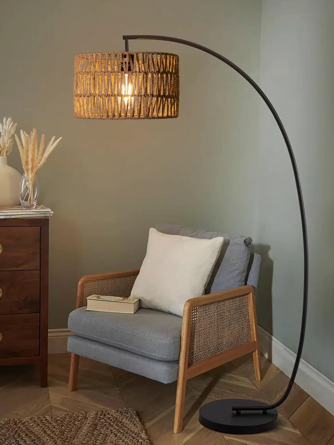 Lampenschirm hängelampe schirm Boho Rattan-Lampenschirm - ein Must-have für alle, die ihren eigenen Stil lieben kreativer (braun, 30Da. x 18H cm)