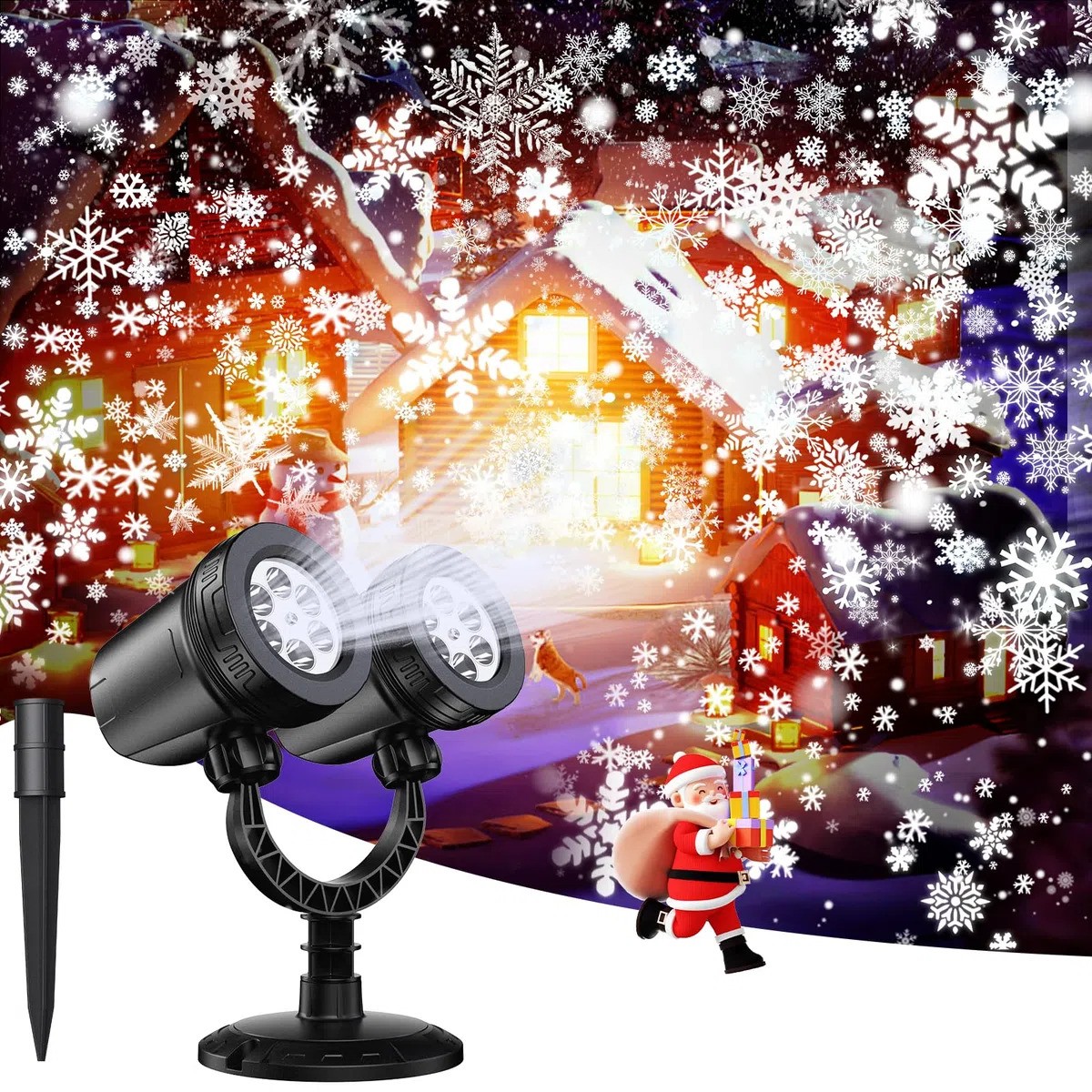 LED Projektor Weihnachten Aussen, Doppelkopf Dynamische Schneeflocken Projektor Weihnachtsdeko, Wasserdicht Weihnachtsbeleuchtung außen für Garten Weihnachtsdeko Outdoor
