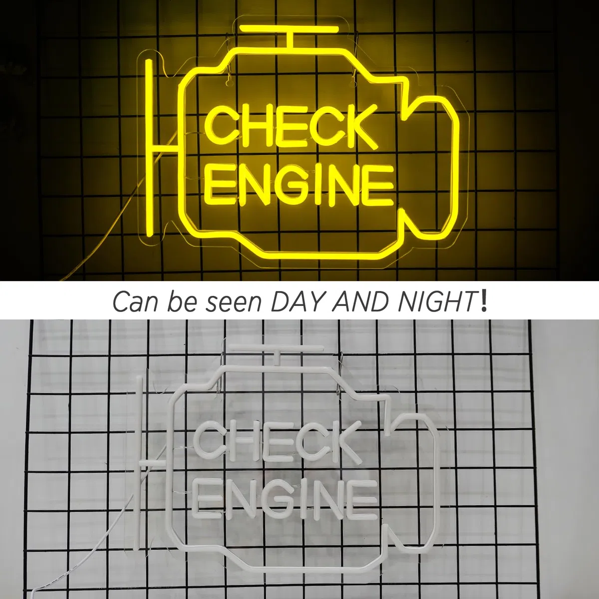 Horseneon Check Engine Neon Schild für Garage LED Schilder Leuchtschilder für Autowerkstatt USB-Dimmer Neon Sign gelbe Neon Light für Wanddekoration Auto Zimmer Männerhöhle Garage Werkstatt