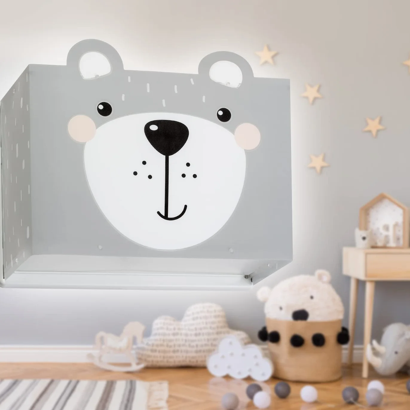 Dalber kinder Wandlampe, Kinderlampe Wandleuchte, kinderzimmer Little Teddy Bär Tiere, grau, 64578, E27