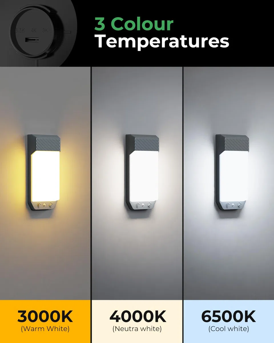 LOTMOS Außenlampe mit Bewegungsmelder, 3 Farben 3000K/4000K/6500K Außenleuchte Wand mit Timer, 16W 1600LM Wandlampe Aussen IP65 Wasserdicht für Terrasse Eingang Flur, Großformat 28x12x5 CM Dunkelgrau
