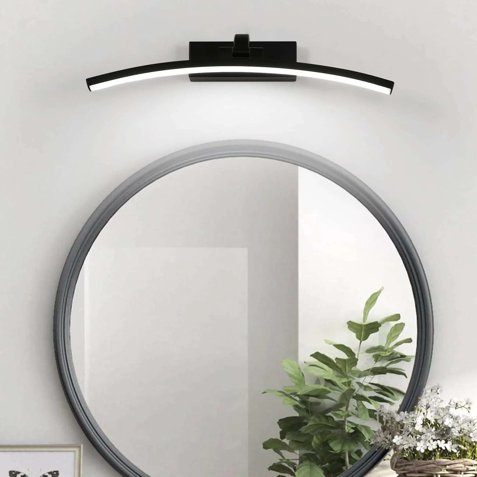 DELIPOP Spiegellampe Badezimmer Schwarz 40cm, 180 Grad Drehung Wandleuchte für Bad IP44, 8W LED Spiegelleuchte für Keller Küche Badschrank Vanitär Schrankleuchte Toilettenraum, Kaltweiß 6500K