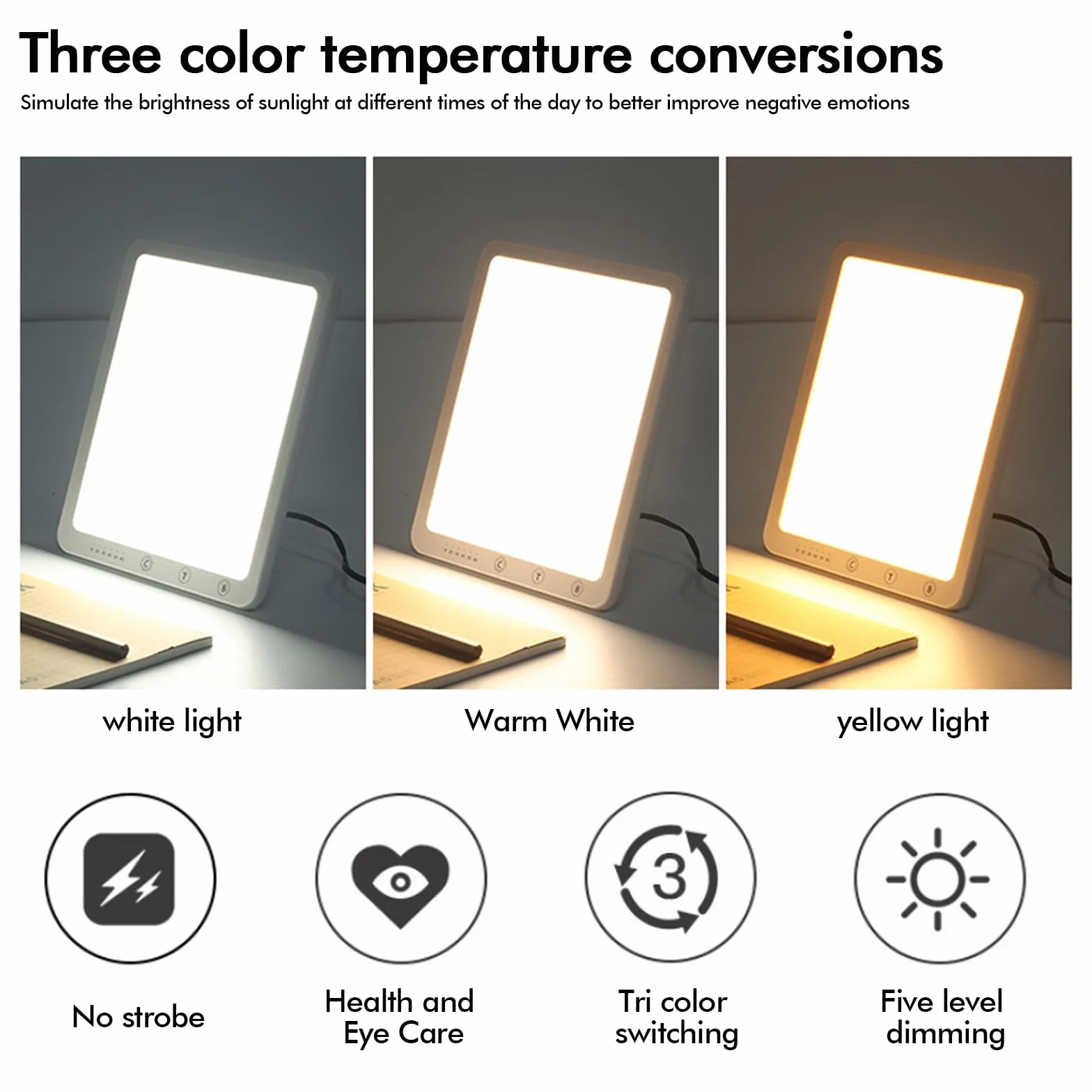 Tageslichtlampe 10000Lux, Einstellbare Tageslichtlampe, Lichttherapielampe mit 3 Farbtemperaturen, 6 Gang Timing, 5 Temperatureinstellungen, Led Gesichtsmaske Lichttherapie Für Hause Büro(Weiß)