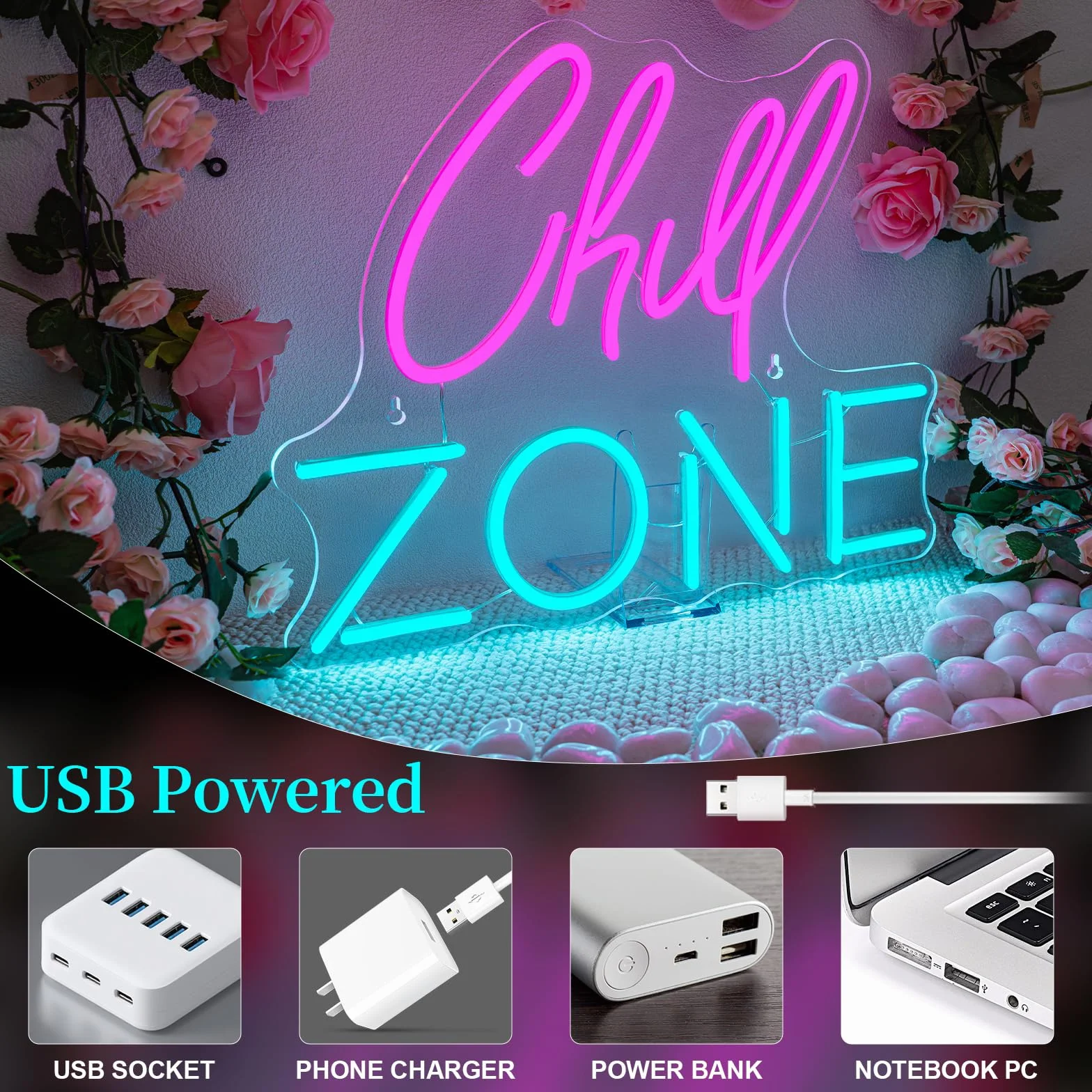 NYXEN Chill Zone Neon Schild Abkühlung Blau Neon Sign USB Chill Zone Led Schild für Wand Teenager Zimmer Deko Bar Schlafzimmer Spielzimmer Game Zone Party Store Friseursalon Geschenk für Freunde