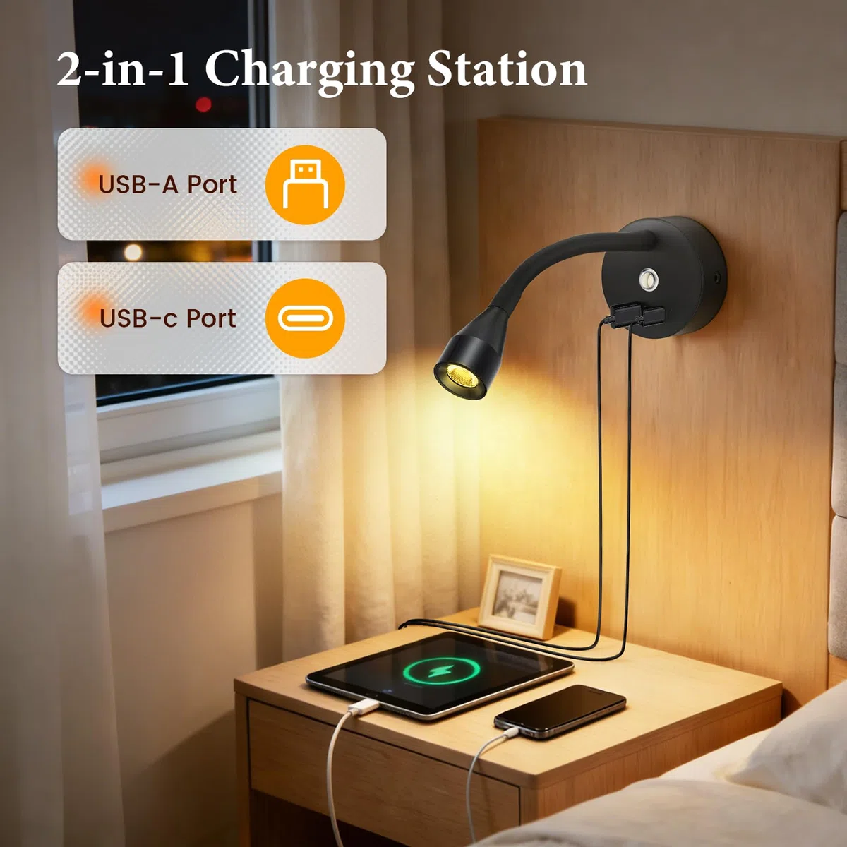 2 Stücke Wohnmobil Leselampe mit USB A+C-Ladegerät, 12V LED Wandlampe Spot Dimmbar DREI Farbtemperaturen, Schwanenhals Flexible Wandleuchte für Camper Van Caravan Boat Yacht (Schwarz)