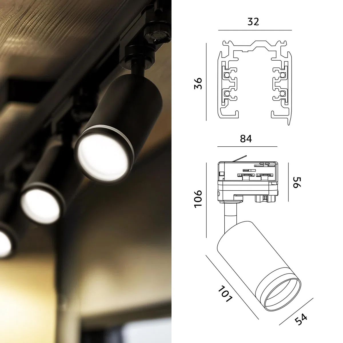 NEXTRACK 3-Phasen-Schienen-Set Komplett-Set 8x GU10 Lampe 1m+1m+2m T-Verbinder Schwarz