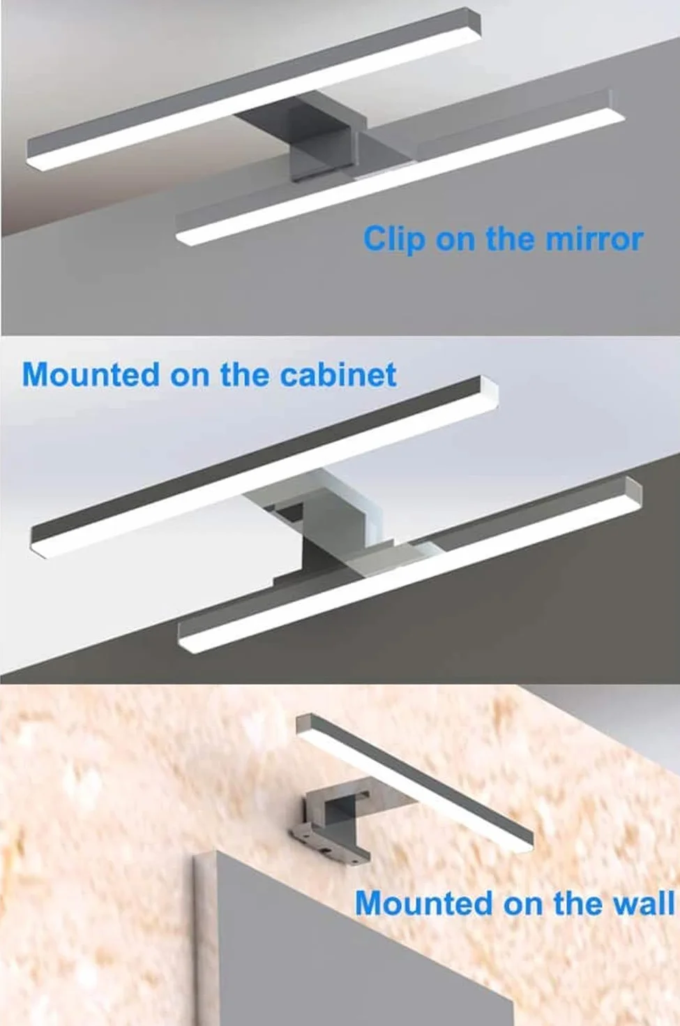Led Spiegelleuchte Badezimmer 10W 820LM 60 cm 230V 4000K,3-in-1 Klasse II Bad Spiegellampe,Kein Flimmern Badlampe Wandbeleuchtung Neutralweiß 600mm Bad Spiegelleuchte