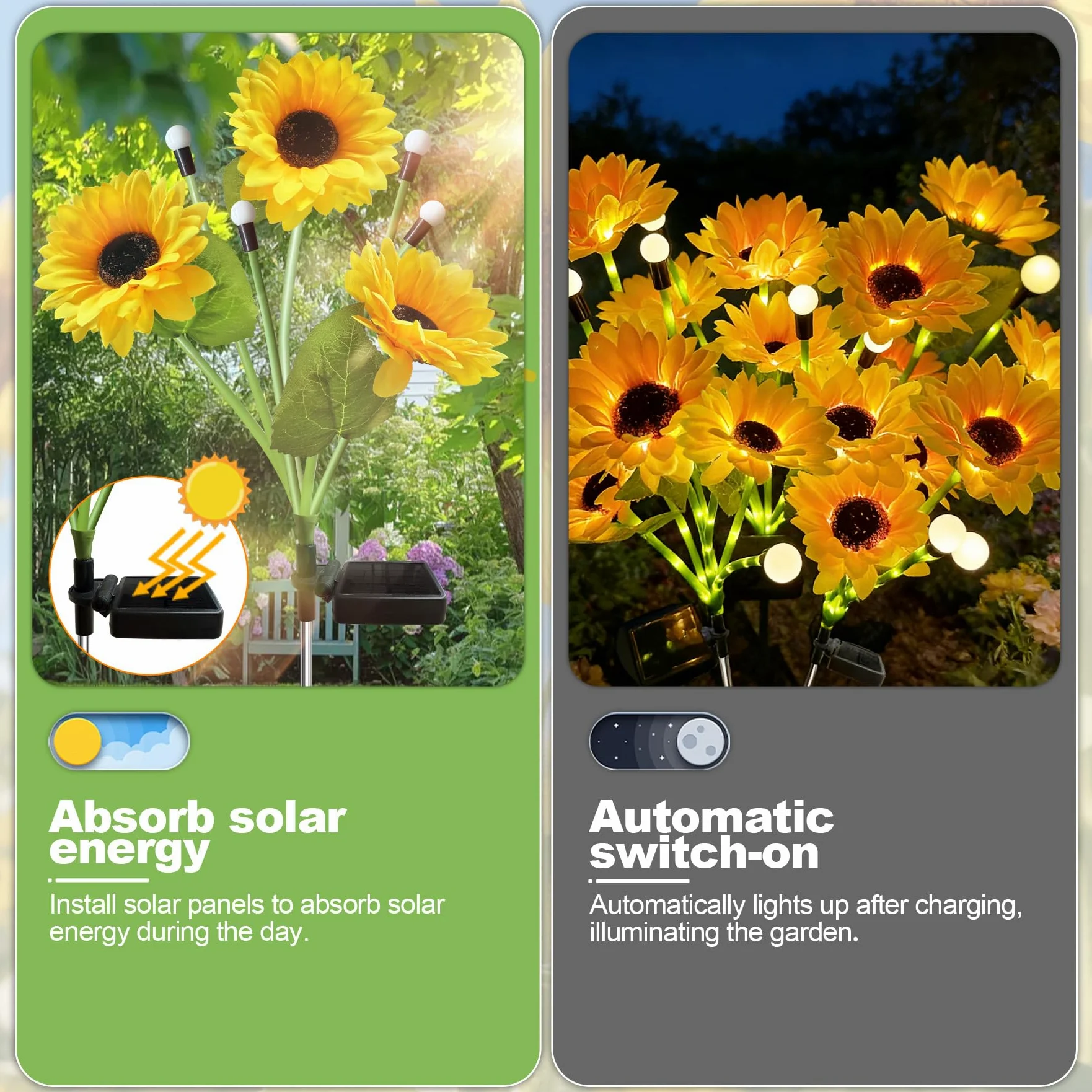 VEEKAY 4 Stück Solar Sonnenblume Lichter,Solarlampen für Außen Garten Warmweißes Licht,IP65 Wasserdicht Swinging Solarleuchten für Garten Dekoration Hof, Terrasse,Gehweg-Dekoration