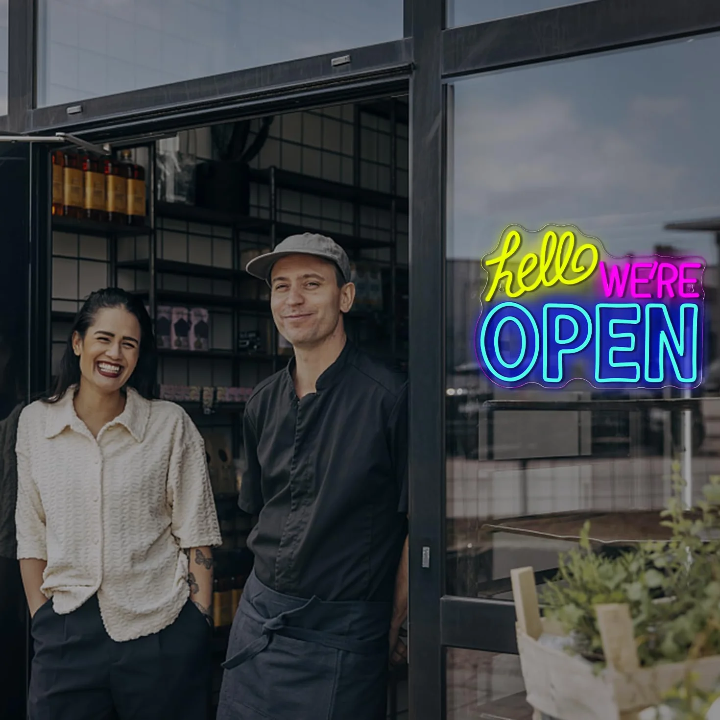 Ineonlife Open Schild Led We are Open Noen Schild für Wanddekoration, Leuchtschild Business Operations mit Dimmbar Usb, Blau Gelb Rosa Open Led Schild für Business Bar Shop Salon Hotel Cafe Store