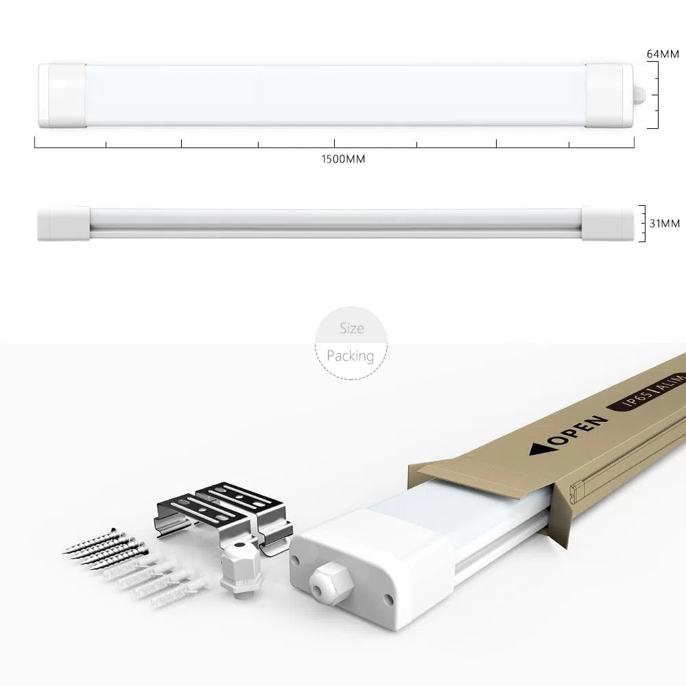 ANTENLICHT LED Feuchtraumleuchte 150CM mit 45W 4950Lumen in Neutralweiß 4000K, Ultraslim Deckenleucht Wasserfest IP65 Verknüpfbar - Kellerleuchte, Wannenleuchte für Büro Keller Garage und Feuchtraum