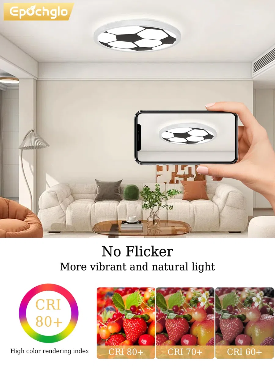 Deckenlampe LED Deckenleuchte Flach 24W 4000K Weiß Fußball 2400LM IP44 Modern Ultra Dünn LED Lampe Decke für Wohnzimmer Schlafzimmer Badezimmer Flur Balkon Mädchen Junge Kinderzimmer, Ø30cm, Rund