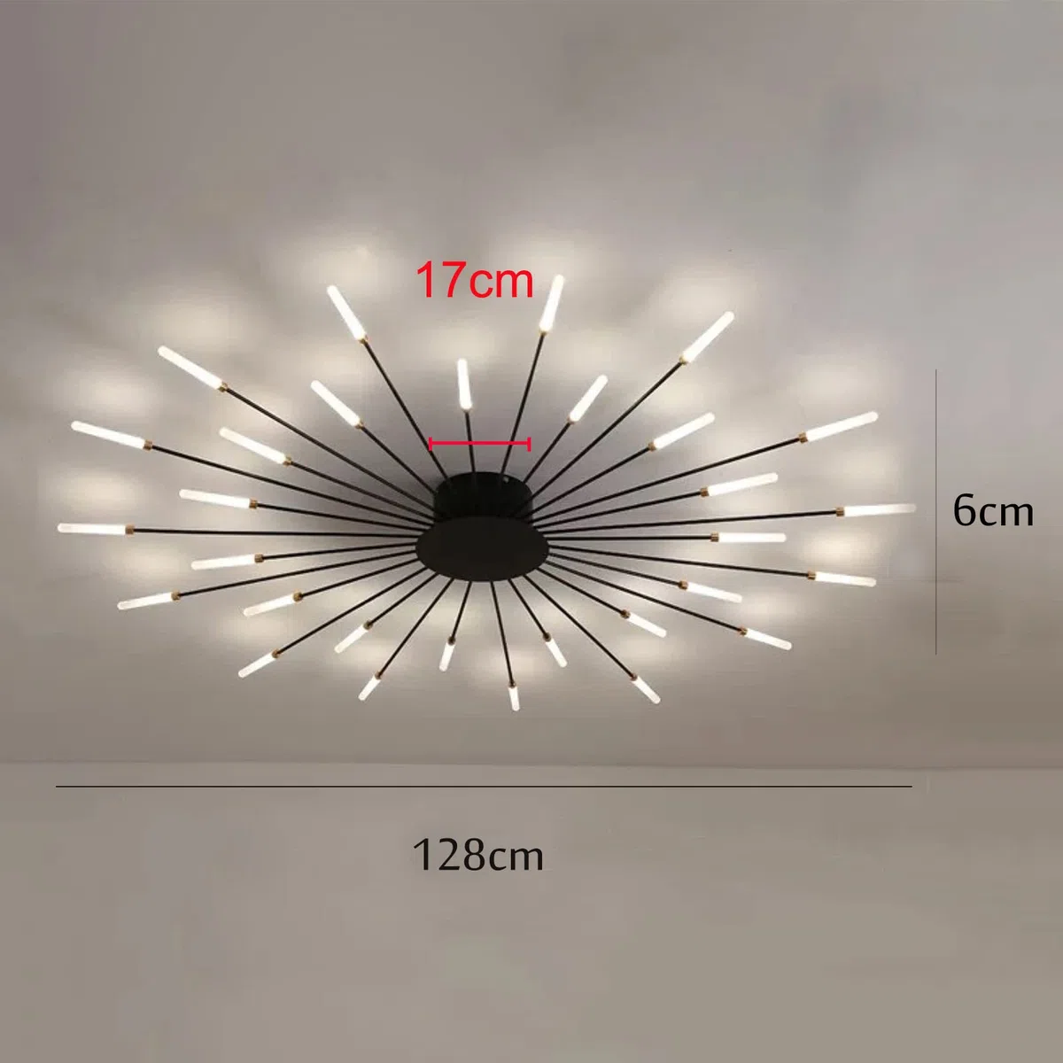 Feuerwerk-Design LED Deckenleuchte Nordischer Stil Halbbündige Montage Kronleuchter Cluster-Design Metall Deckenlampe Für Wohnzimmer Schlafzimmer,Black+3 Colour Light-30 Heads-60W