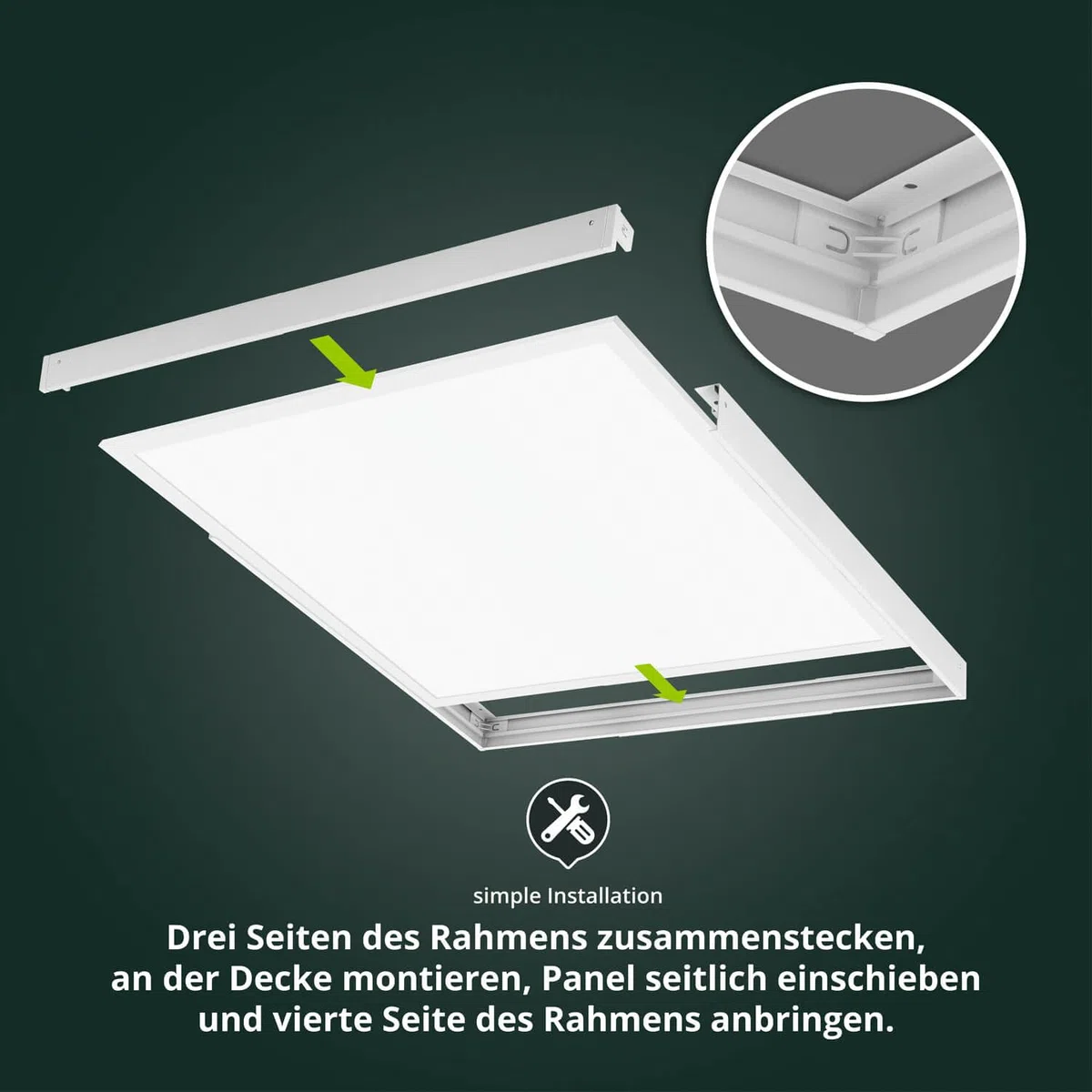 Aluminium Rahmen 62,5x62,5cm weiß für LED Panel 62x62cm Rasterleuchte Deckenleuchte 628x628x43mm