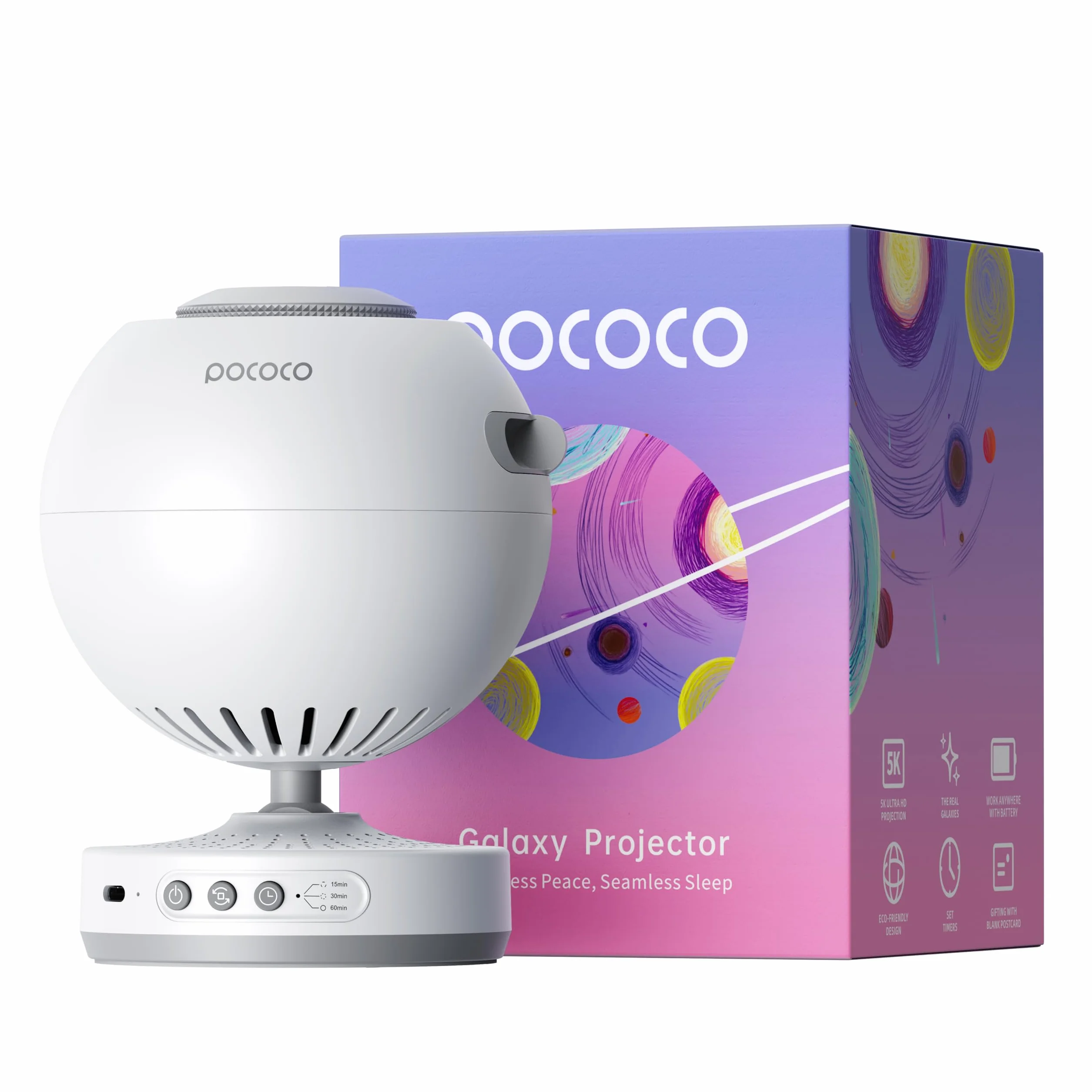POCOCO Sternenhimmel Projektor, LED Galaxy Projektor, Planetarium für Kinder & Erwachsene, Aurora Nachtlicht mit 2 Discs & Timer