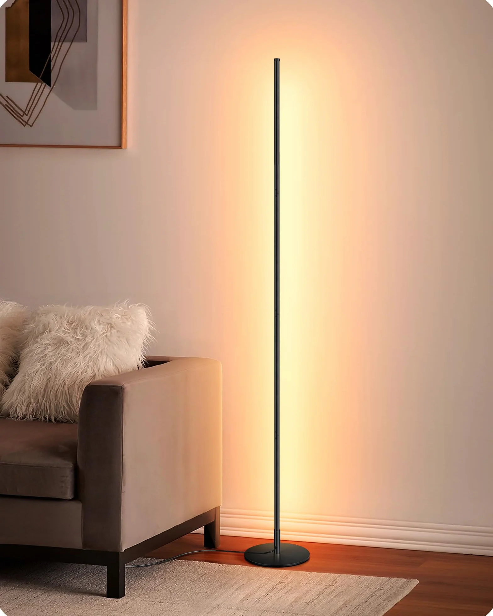 EDISHINE Stehlampe Wohnzimmer, LED Stehlampe Dimmbar, 3000K warmweiße Stehleuchte mit Memory-Funktion, höhenverstellbar 146 cm, moderne Standleuchte für Schlafzimmer und Büro, Schwarz